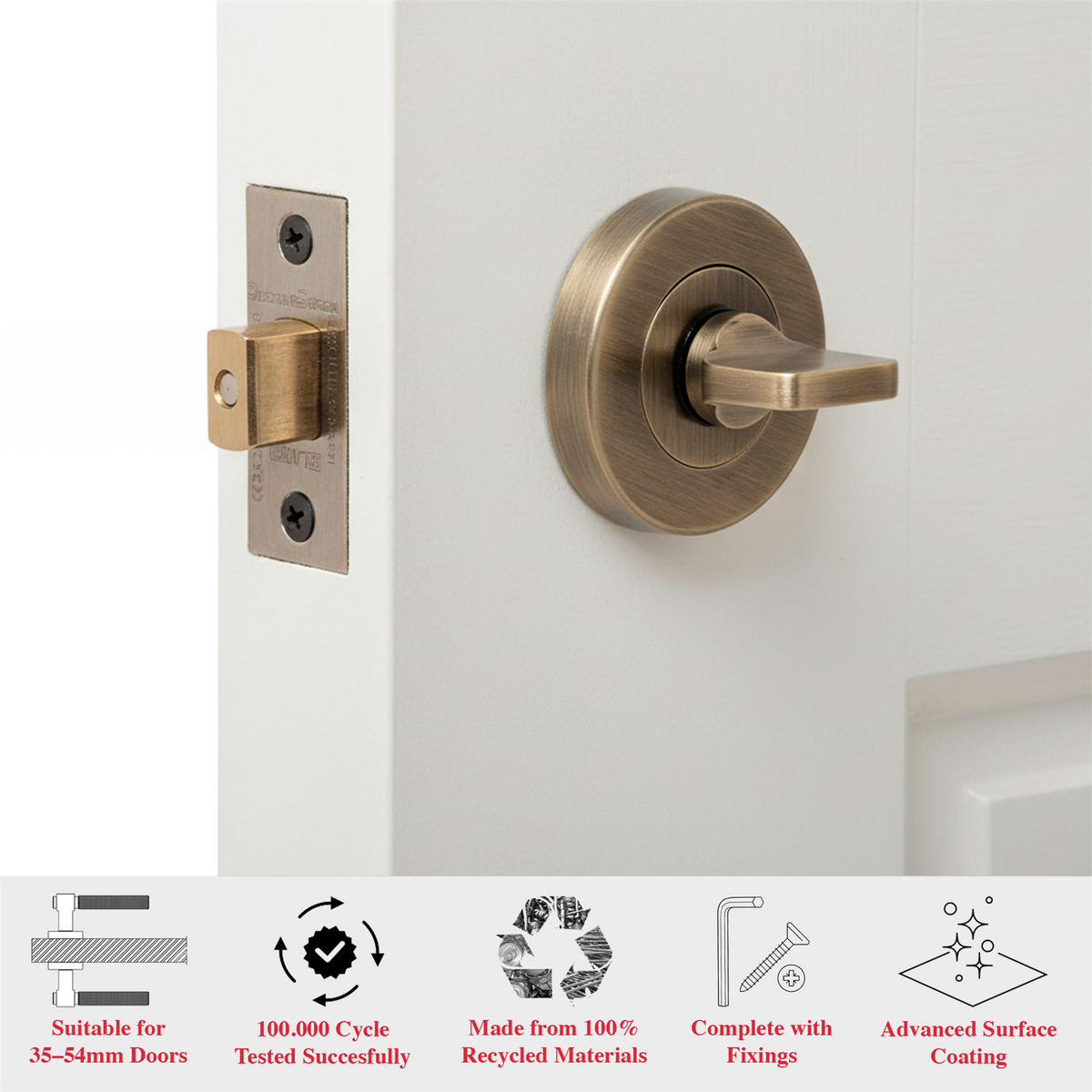 Fire Rated Tubular Mortice Deadbolt and Bathroom Turn And Release Thumbturn - Antique Brass – view 5