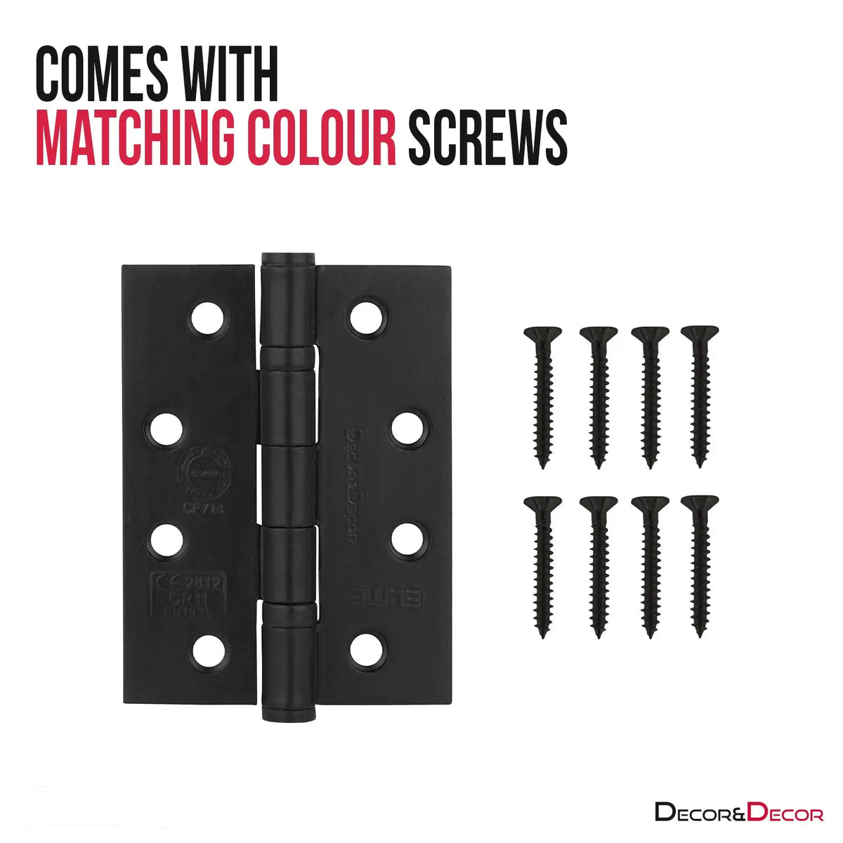 Black door hinge with matching screws for Ball Bearing Fire Rated Door Hinges Matt Black