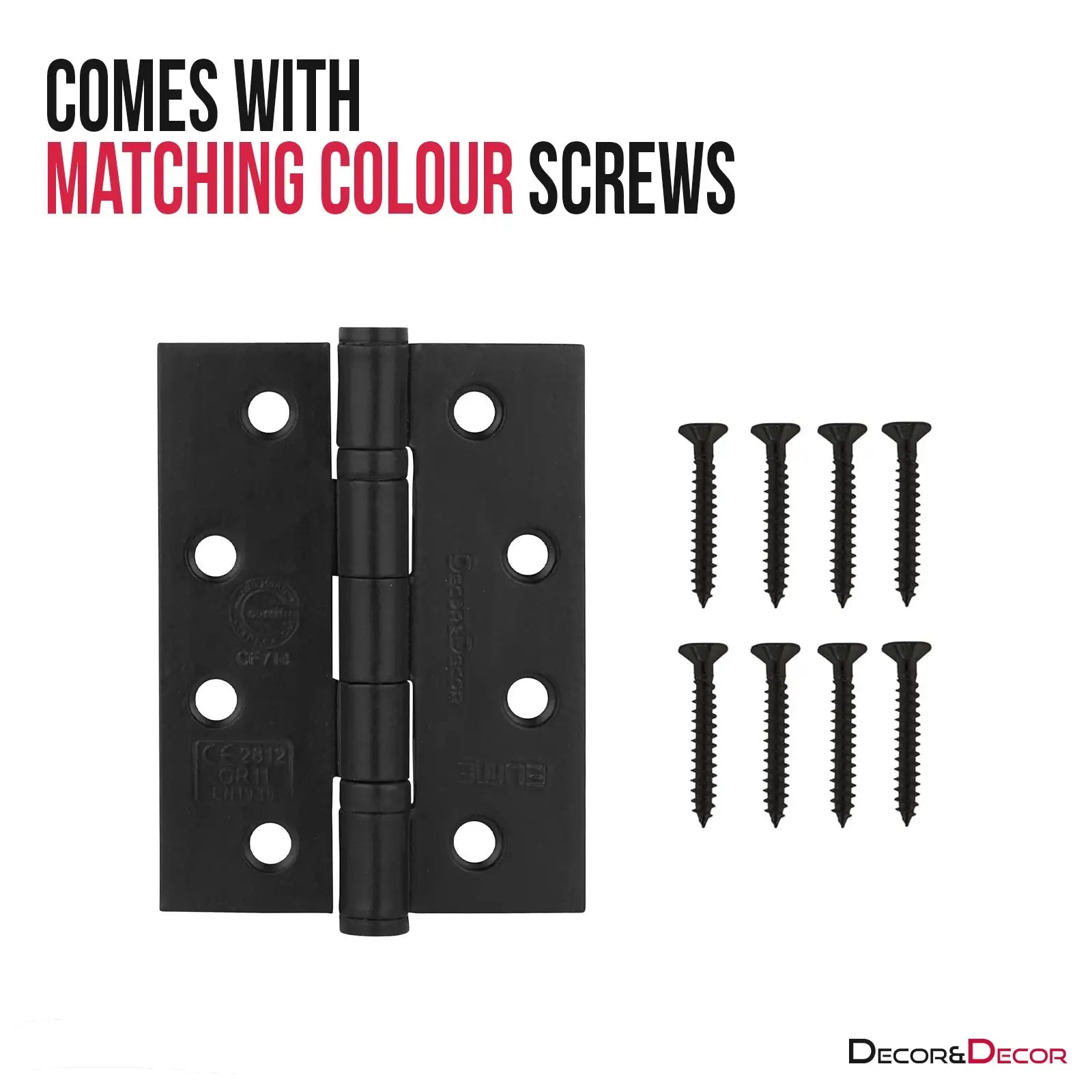 Black door hinge with matching screws for Ball Bearing Fire Rated Door Hinges Matt Black