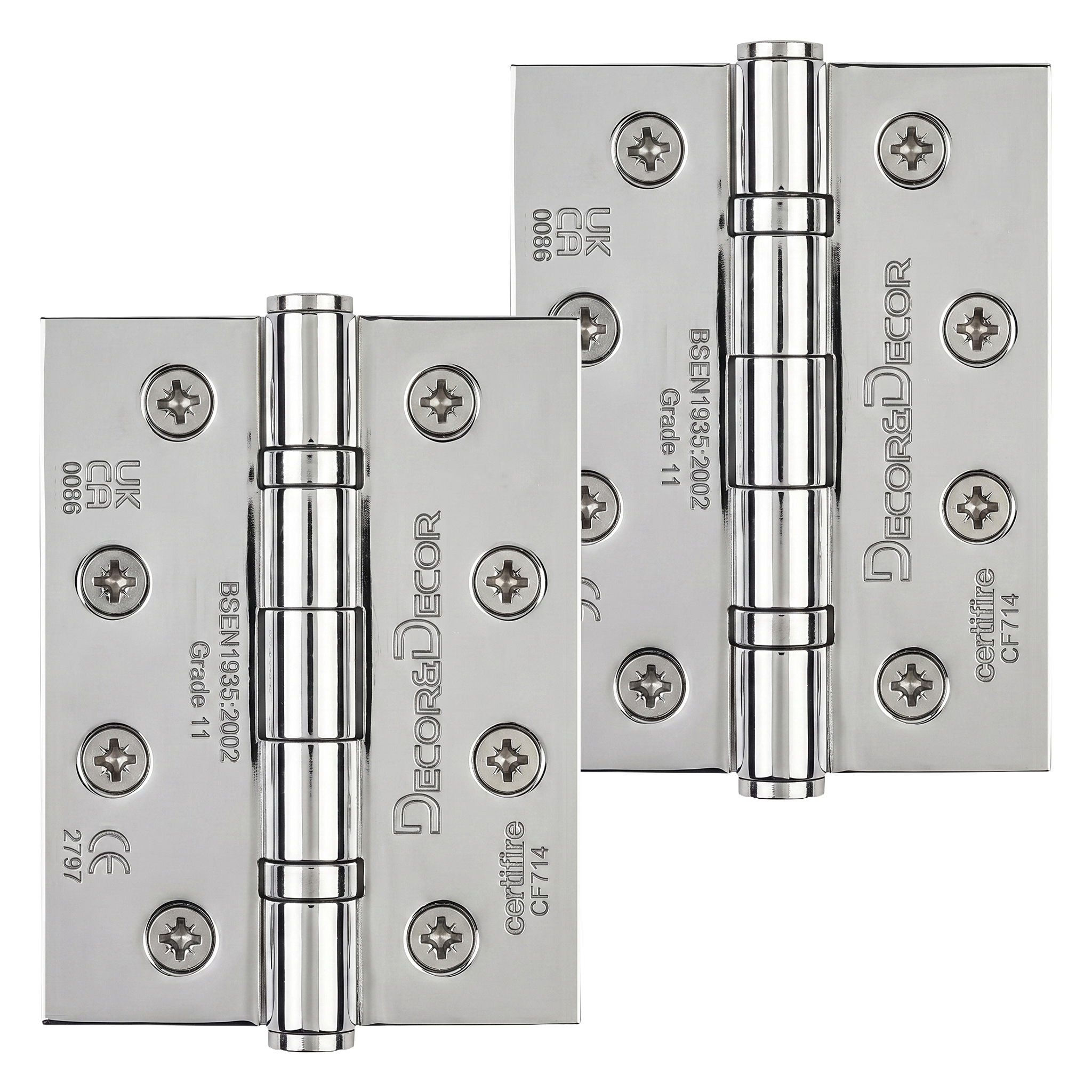 Ball Bearing Fire Rated Door Hinges - 102mm - Pair -  Polished Chrome