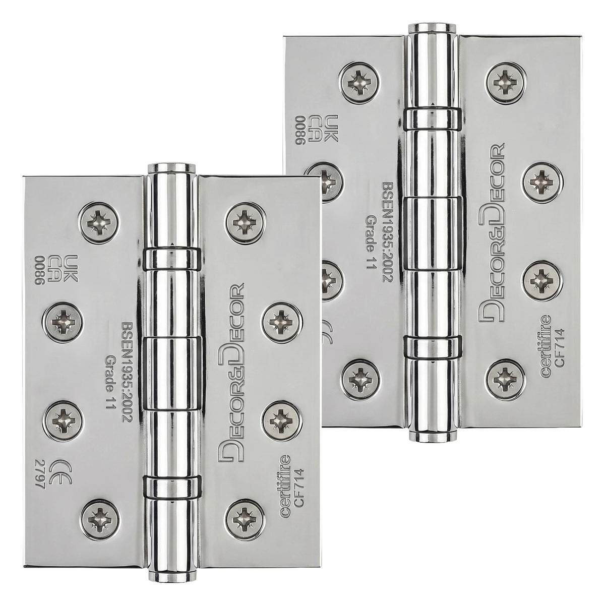 Ball Bearing Fire Rated Door Hinges - 102mm - Pair -  Polished Chrome