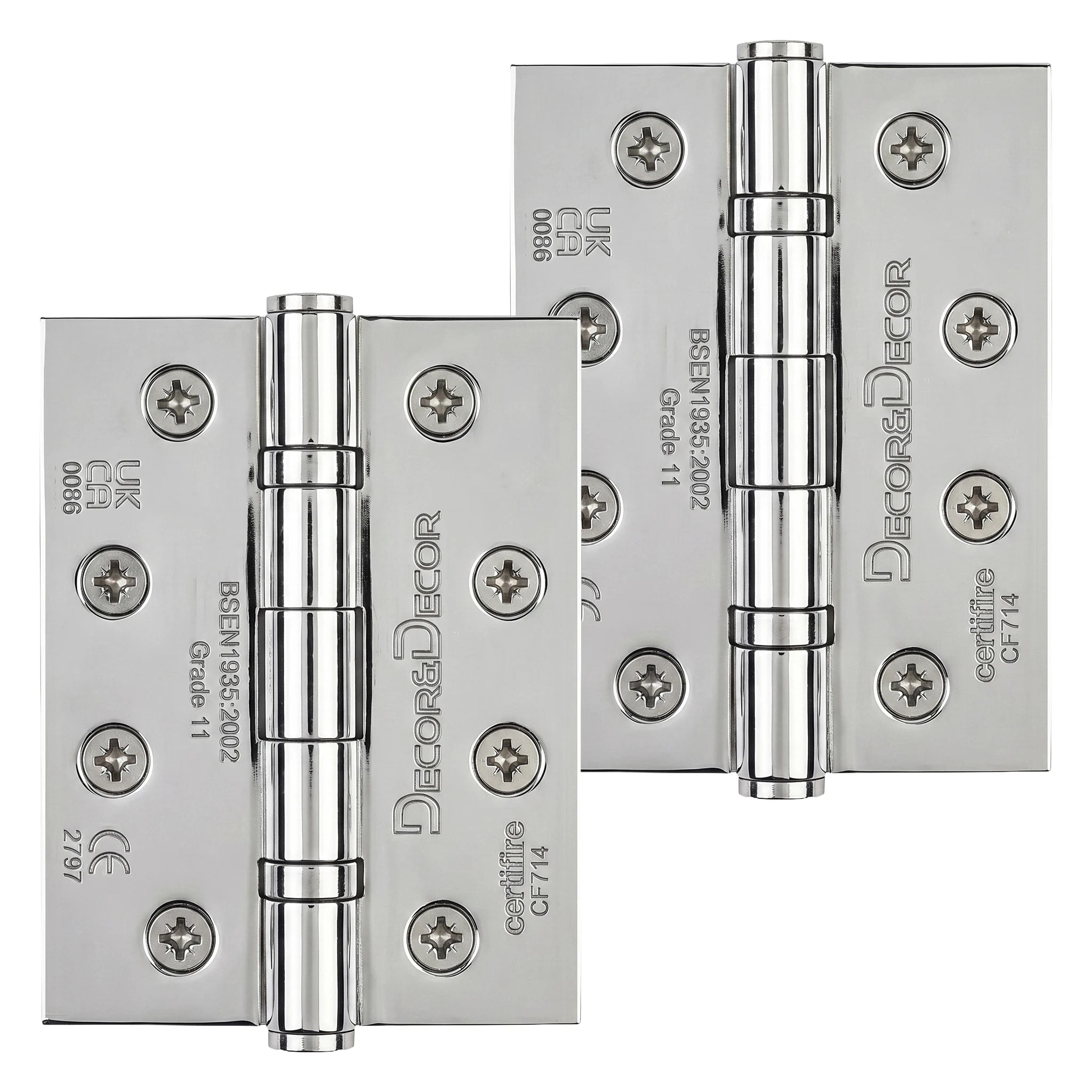 Ball Bearing Fire Rated Door Hinges - 102mm - Pair -  Polished Chrome