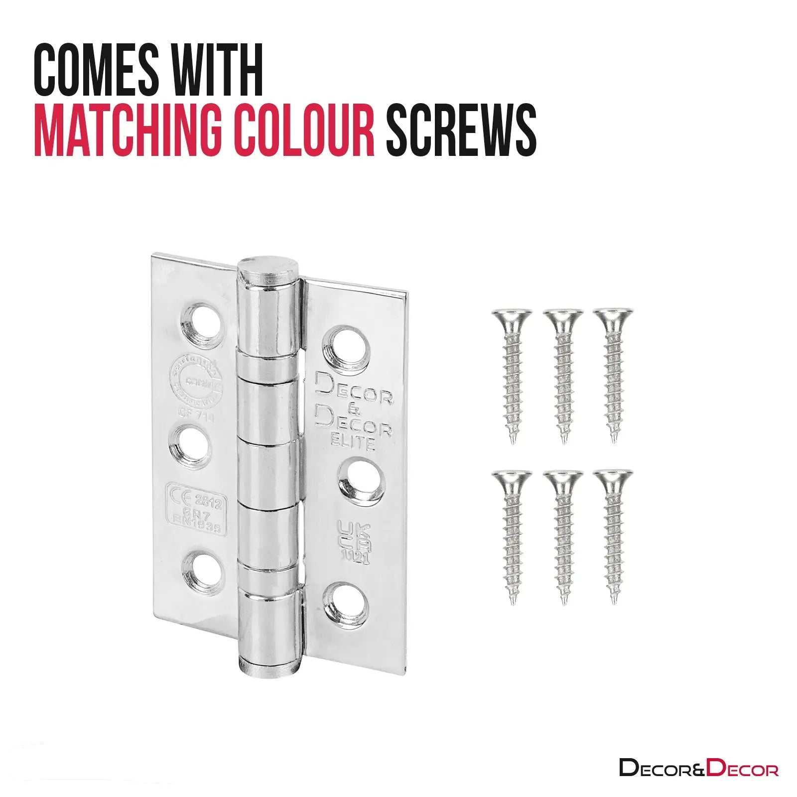 Silver door hinge with screws for Ball Bearing Fire Rated Door Hinges in Polished Chrome