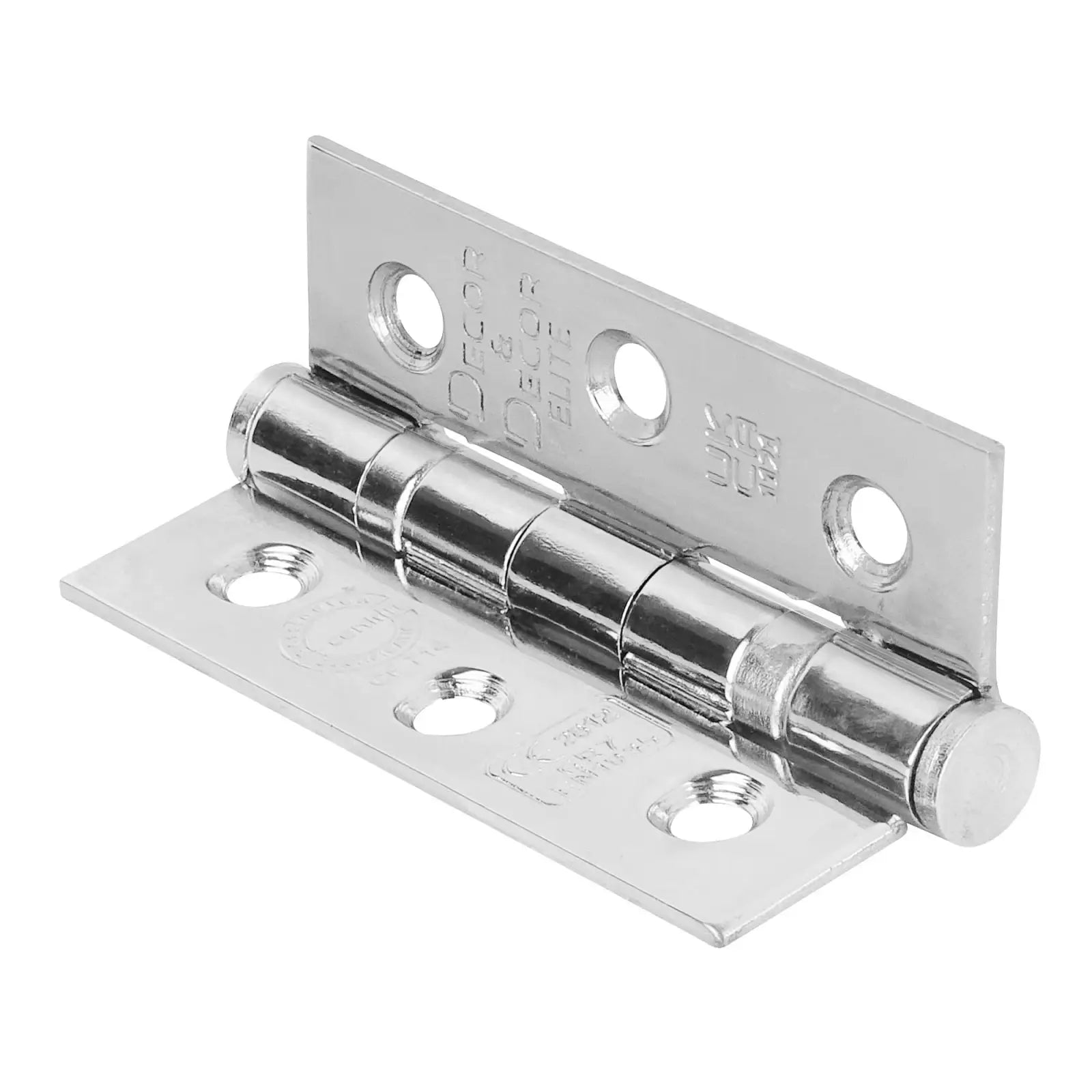 Shiny metal door hinge on Ball Bearing Fire Rated Door Hinges in Polished Chrome