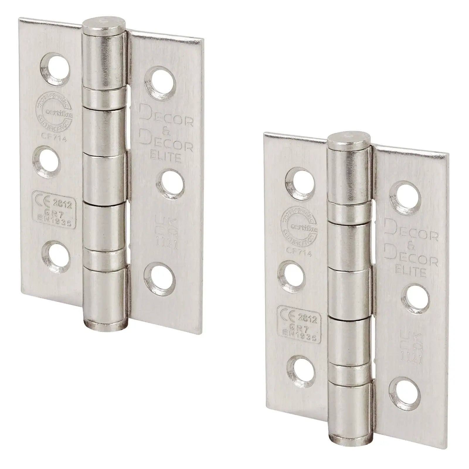 Ball Bearing Fire Rated Door Hinges - 76mm - Pair - Satin Nickel - in - Smooth & Silent