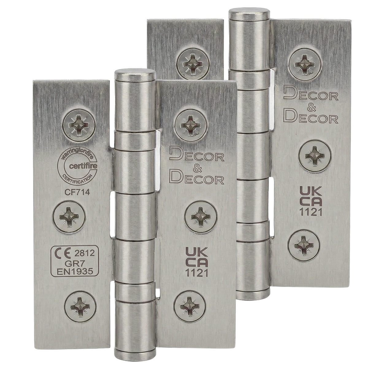 Ball Bearing Fire Rated Door Hinges - 76mm - Pair - Satin Nickel - in - Smooth & Silent