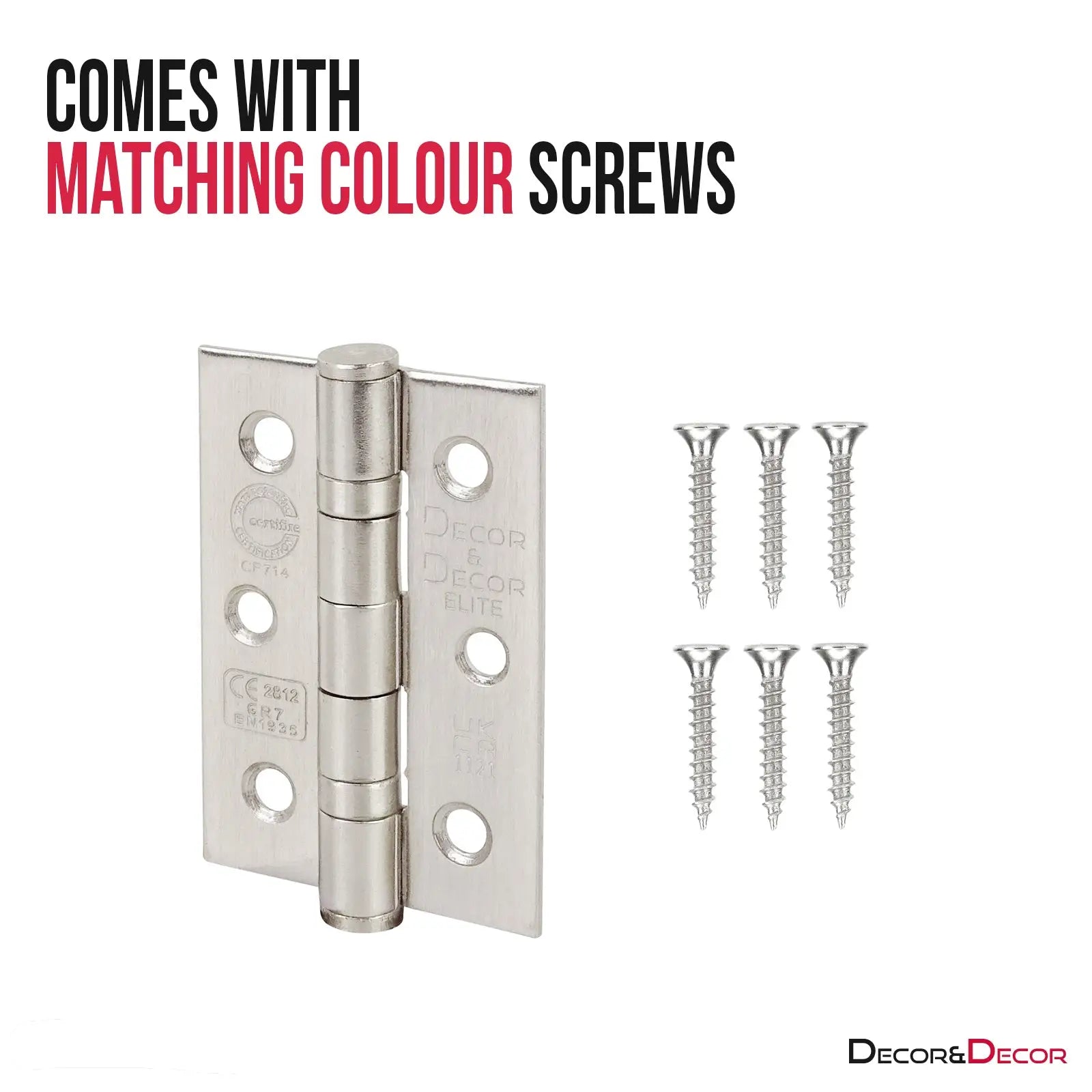 Ball Bearing Fire Rated Door Hinges - 76mm - Pair - Satin Nickel - in - Smooth & Silent