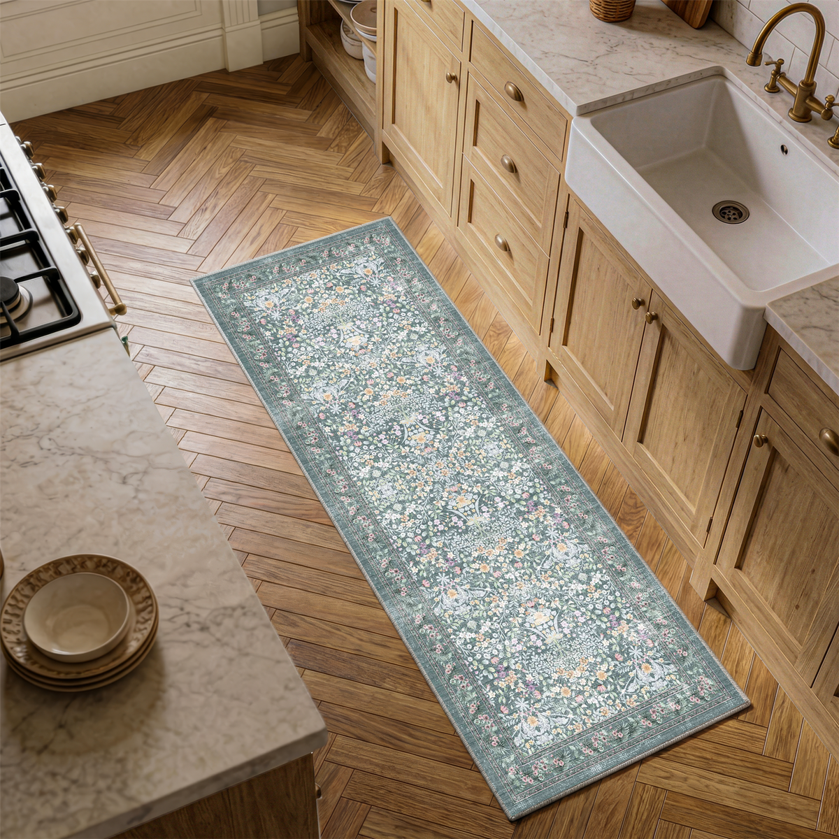 Zafira - Floral Washable Small Runner Rug - 60x180cm