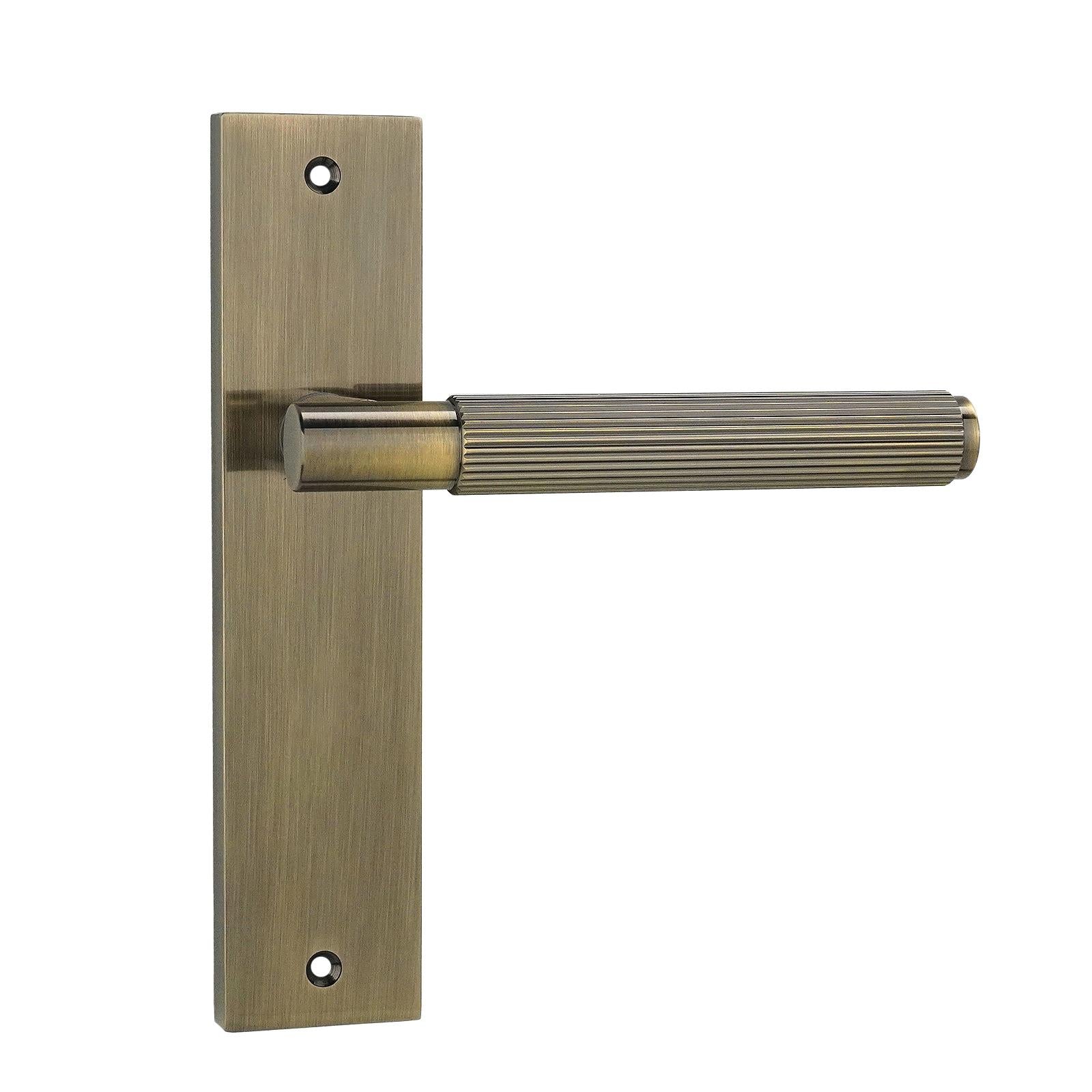 Hera Antique Brass Passage Door Handles on Backplate - Latch and Hinge Set