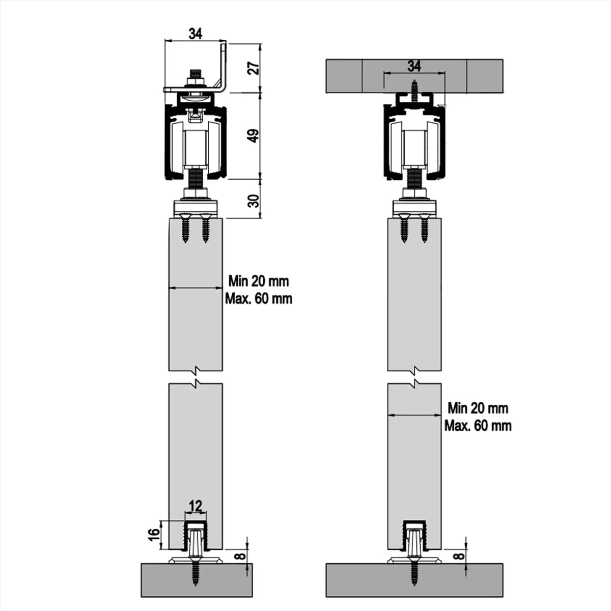 D-Slide Double Synchro Sliding Door Kit - 3600mm Track – view 7