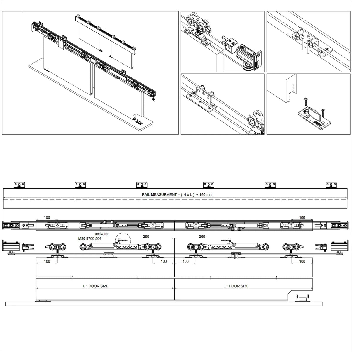DS-Slide Double Synchro Sliding Door Kit - 3000mm Track - One Way Soft Close – view 6