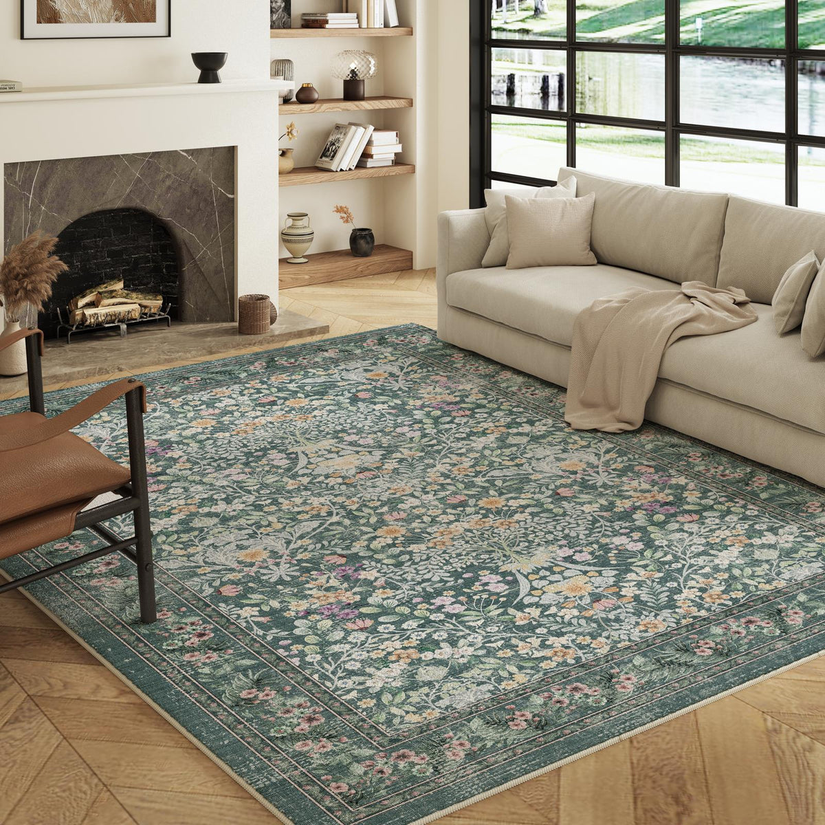 Zafira - Floral Washable Medium Area Rug - 120x170cm – view 8