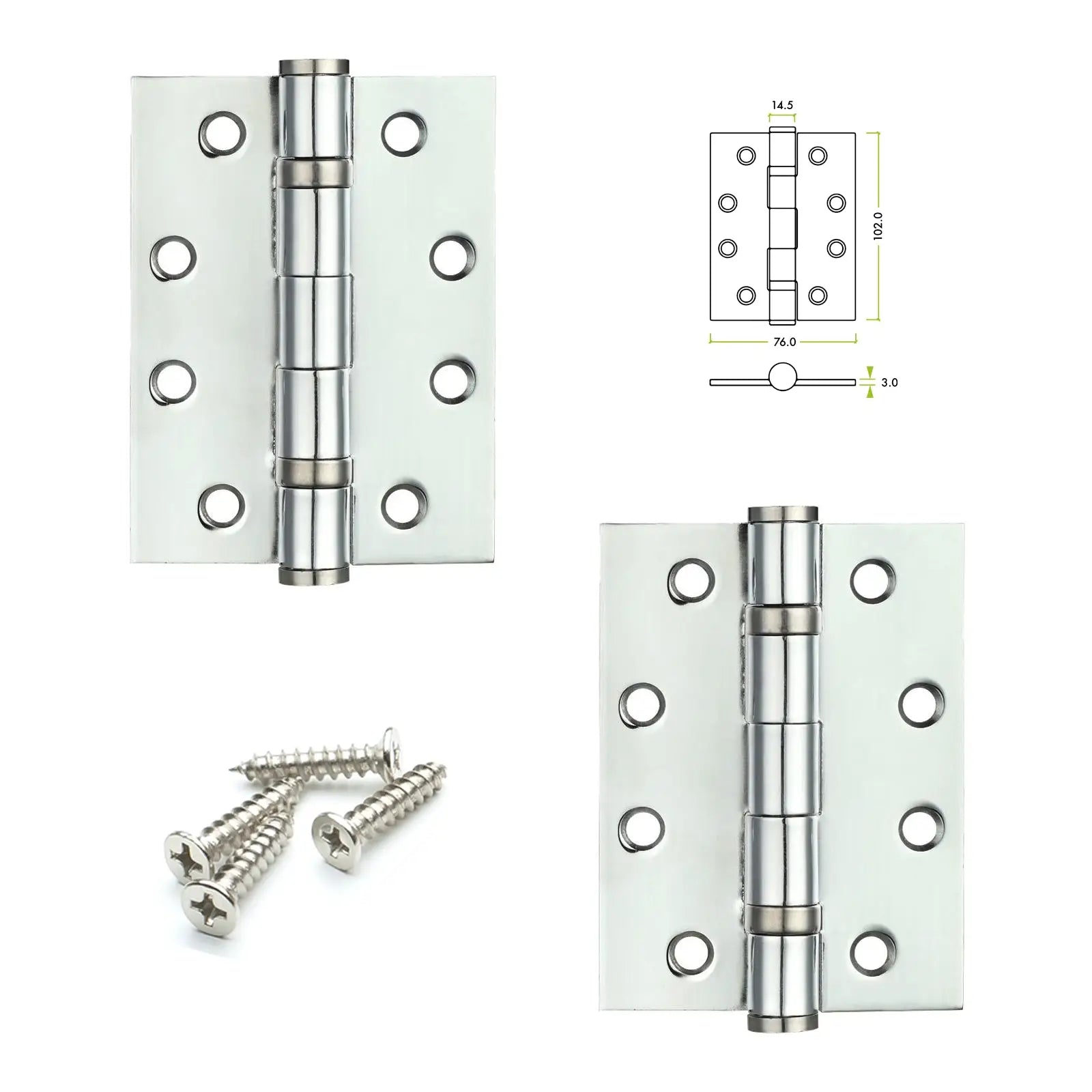 Ball Bearing Fire Rated Door Hinges - 102mm - Pair -  Polished Chrome - Decor And Decor