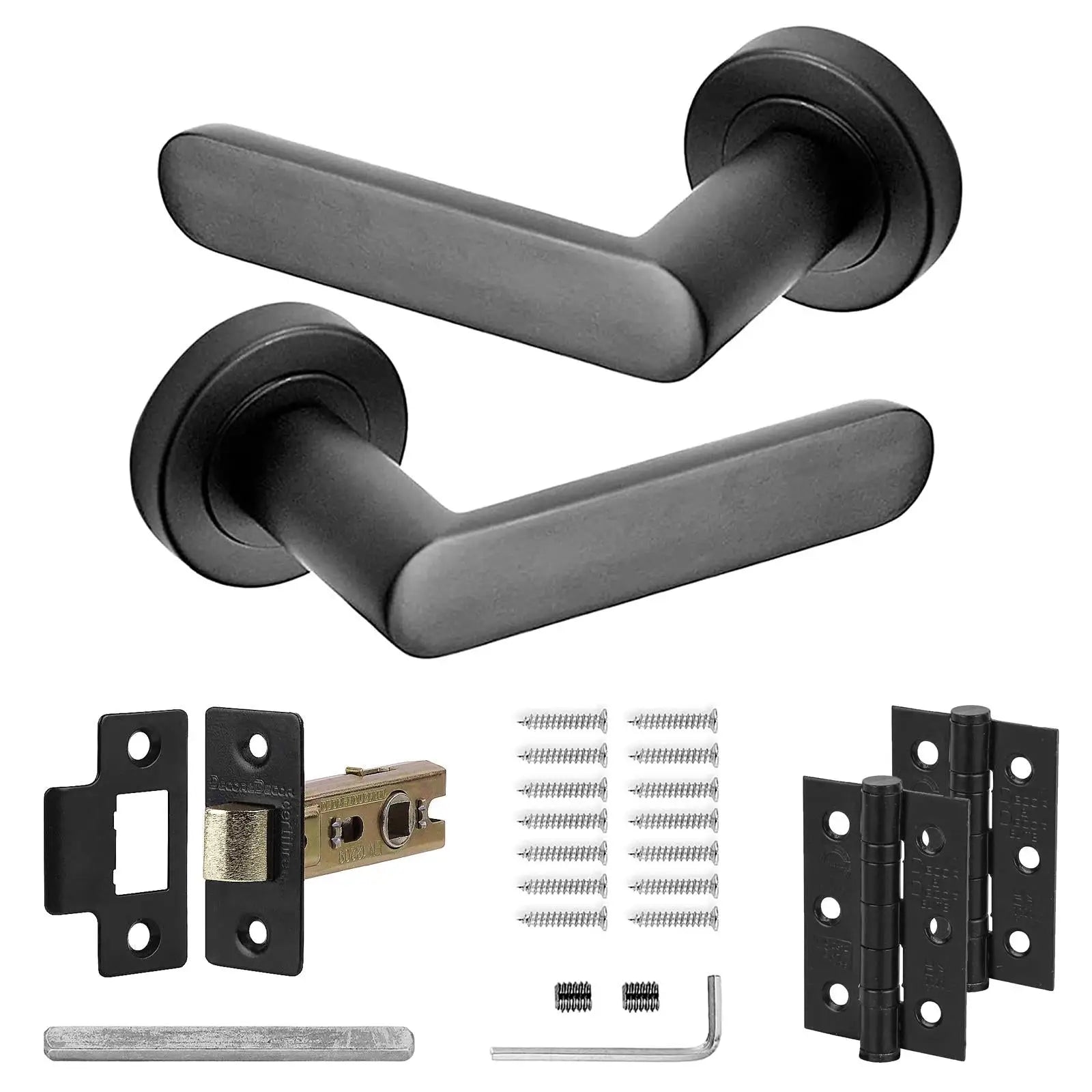 Echo Matt Black Door Handles - Latch and Hinge Set - & - Includes Hinges | Buy