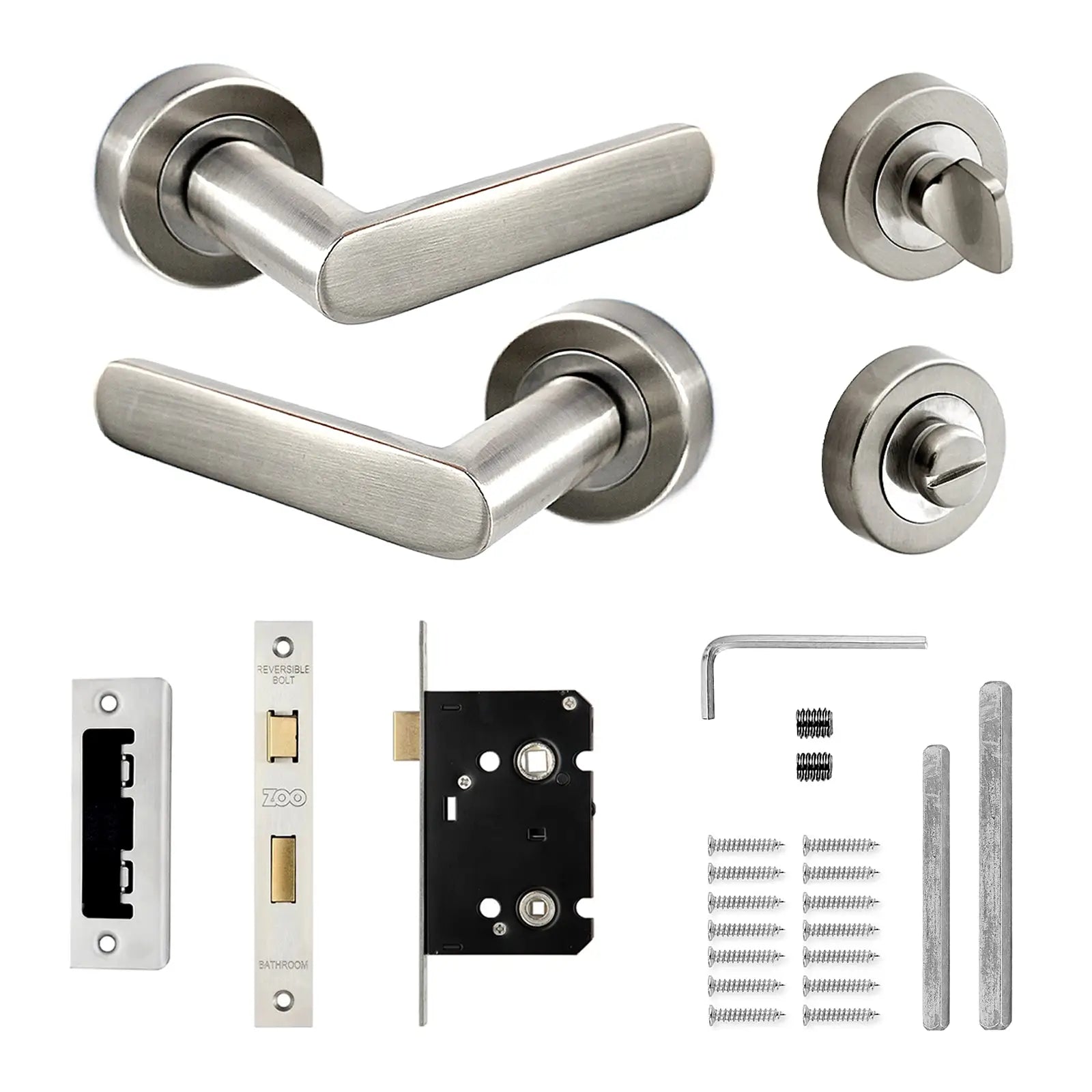 Echo Satin Nickel Bathroom Door Lever Handles - Bathroom Kit Set - Decor And Decor