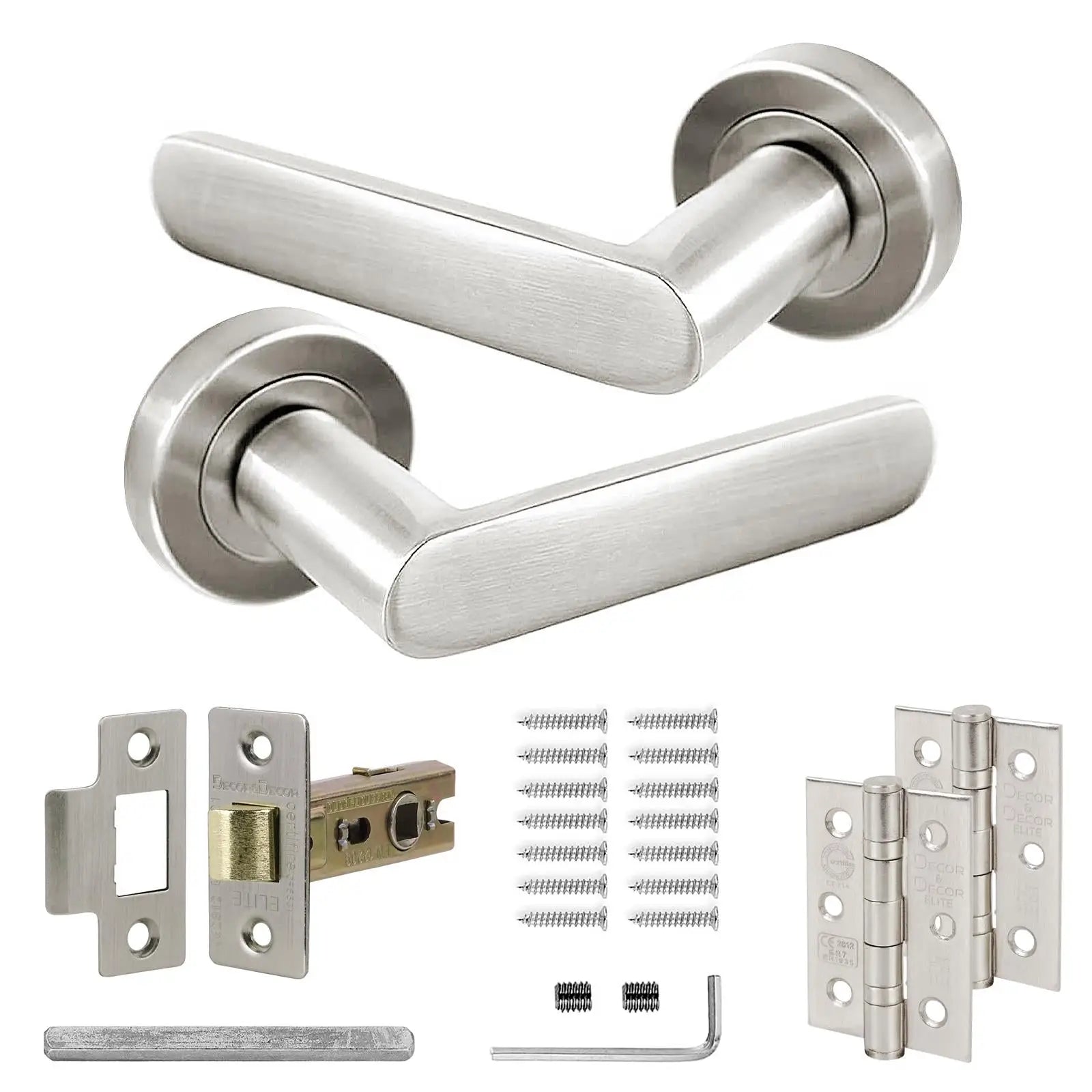 Echo Satin Nickel Internal Door Handles- Latch and Hinge Set - & Handles