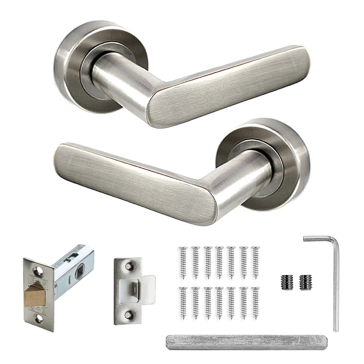 Echo Satin Nickel Passage Door Lever Handles - Latch Kit Set