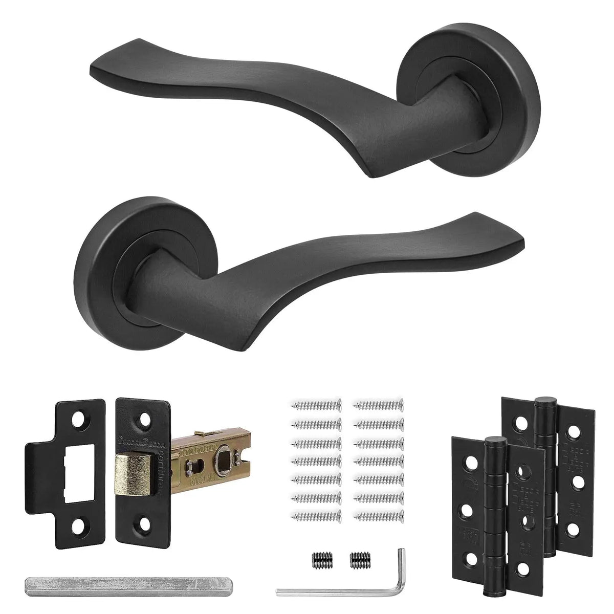 Emblaze Matt Black Passage Door Lever Handles - Latch and Hinge Set - & - Modern