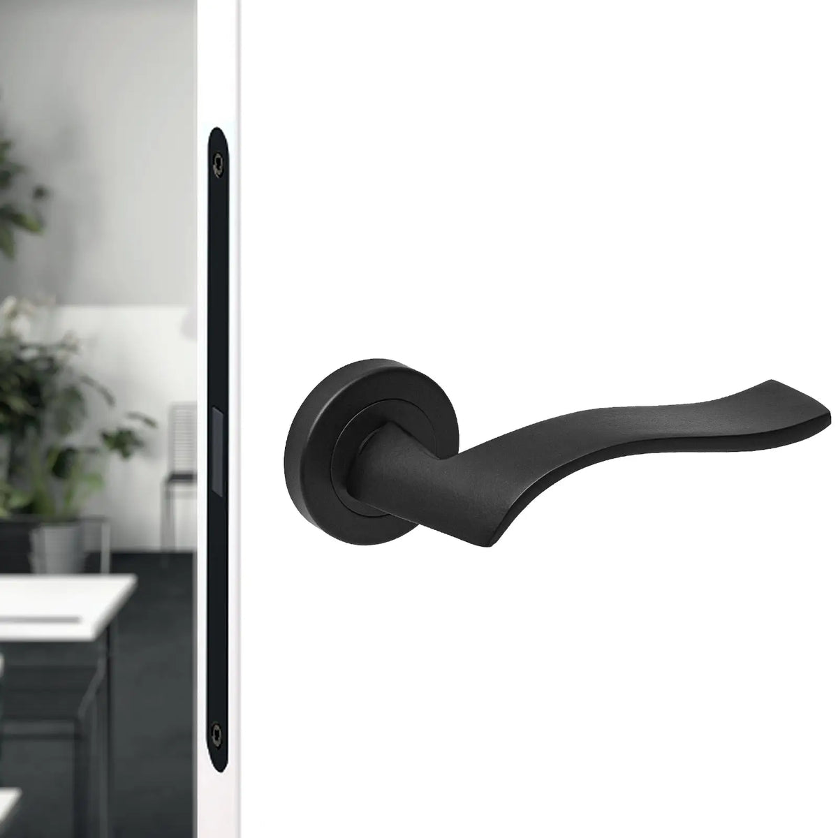 Emblaze Matt Black Passage Door Lever Handles - Latch and Hinge Set - & - Modern