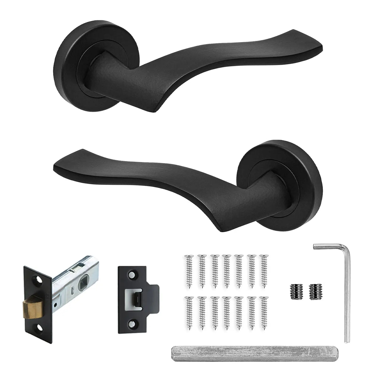 Emblaze Matt Black Passage Door Lever Handles - Latch Kit Set
