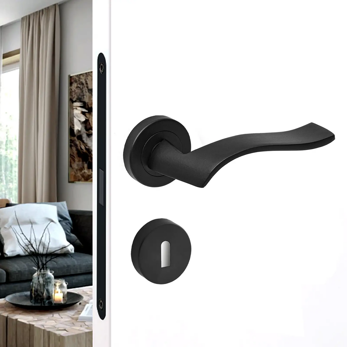 Emblaze Matt Black Privacy Door Lever Handles - Sash Lock Kit Set – view 2