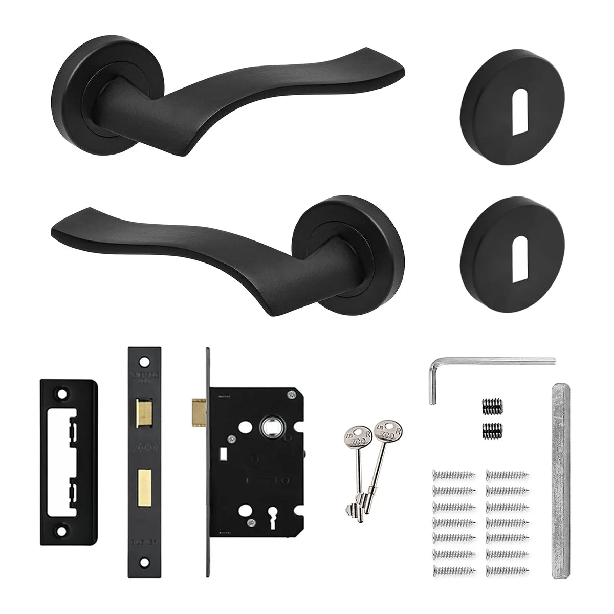 Emblaze Matt Black Privacy Door Lever Handles - Sash Lock Kit Set