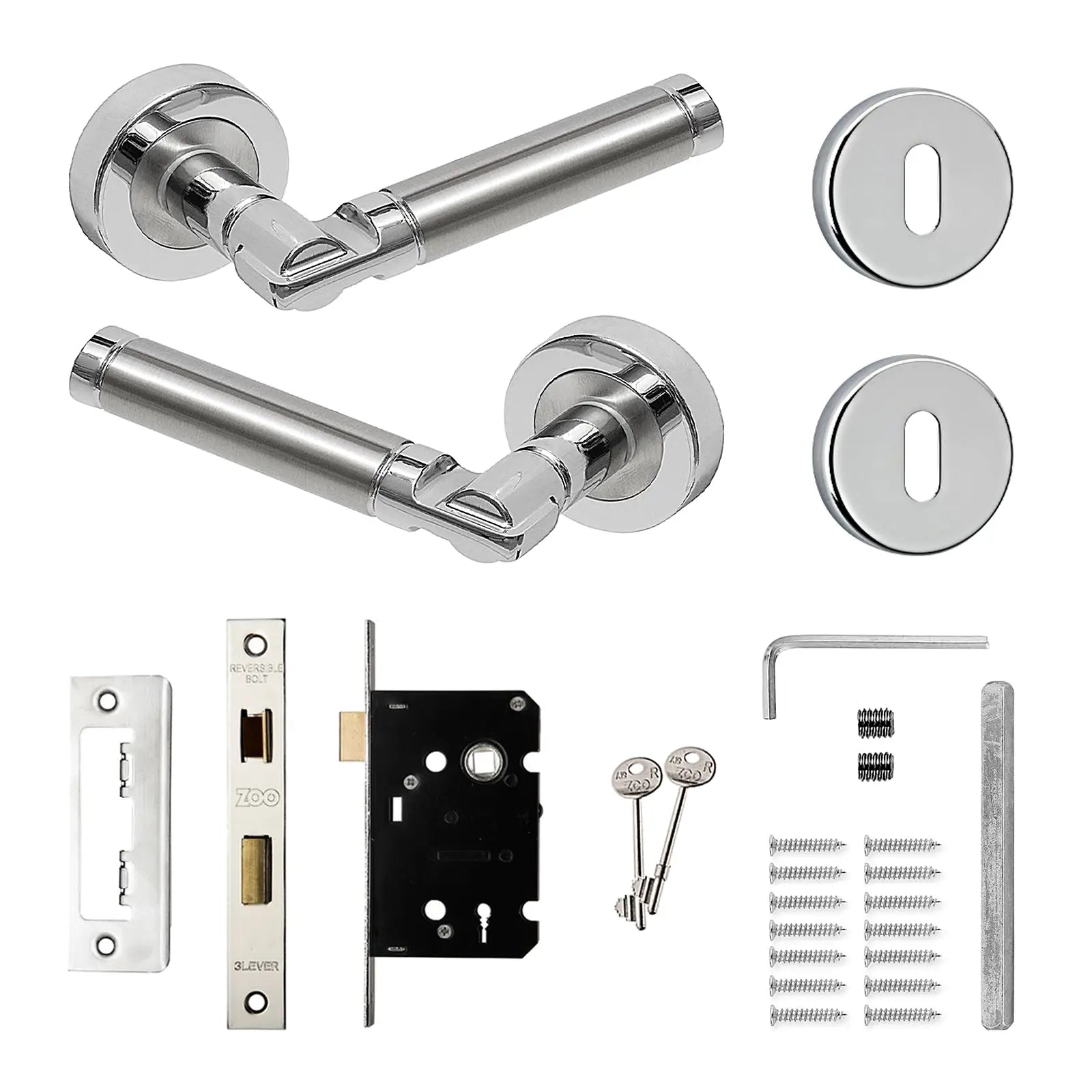 Enigma Duo Finish Privacy Door Lever Handles - Sash Lock Kit Set - Decor And Decor