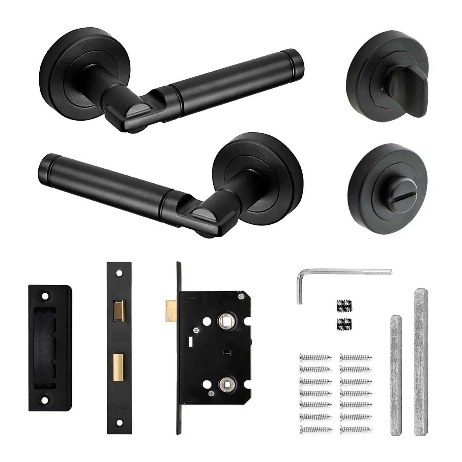 Enigma Matt Black Bathroom Door Lever Handles - Bathroom Kit Set - Decor And Decor