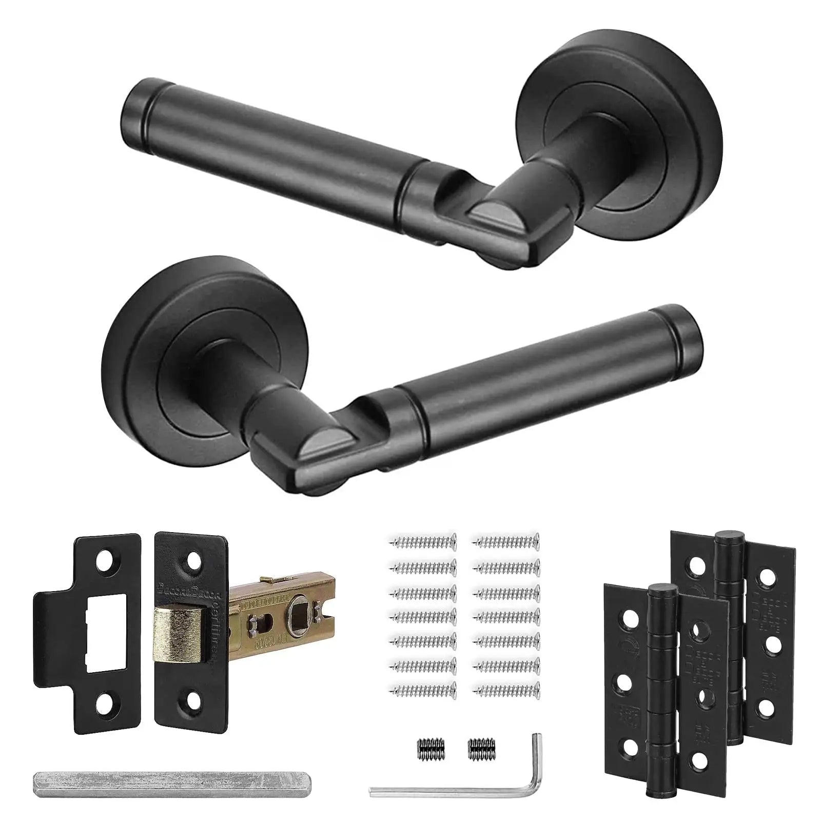 Enigma Matt Black Passage Door Lever Handles - Latch And Hinge Set - & and set