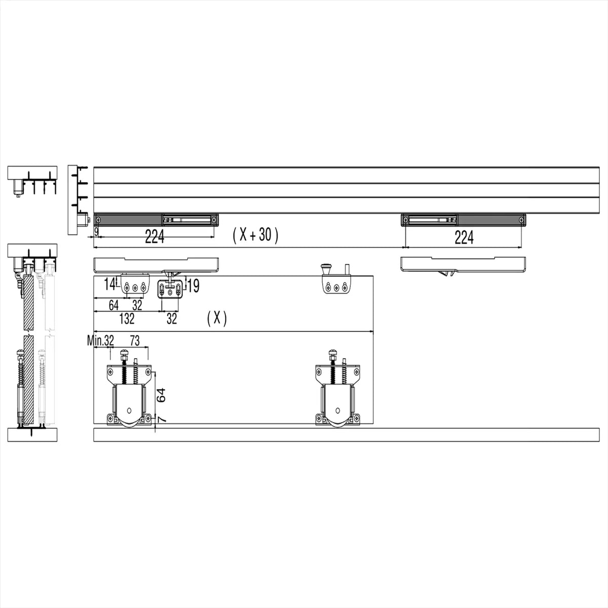 ES-Slide Wardrobe Sliding Door Kit - 4 Door - 4800mm Track - Both Way Soft Close – view 5