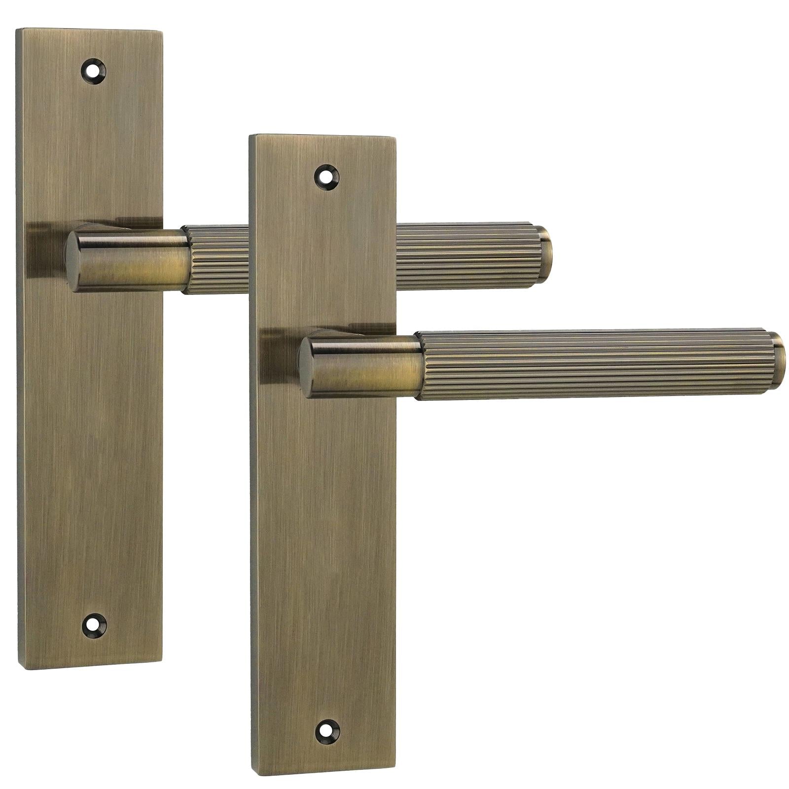 Hera Antique Brass Passage Door Handles on Backplate - Latch and Hinge Set
