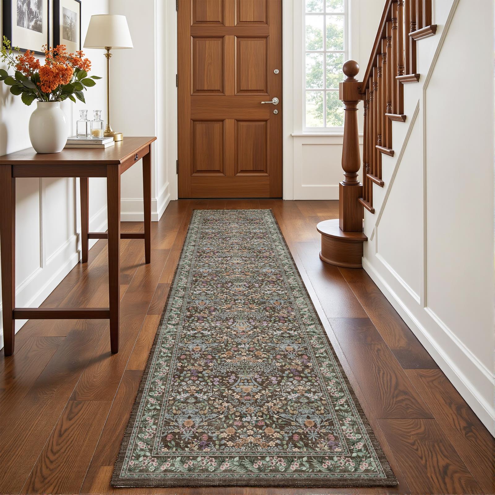 Orlina - Floral Washable Runner Hallway Rug - 60x240cm - Washable Rugs | Decoranddecor
