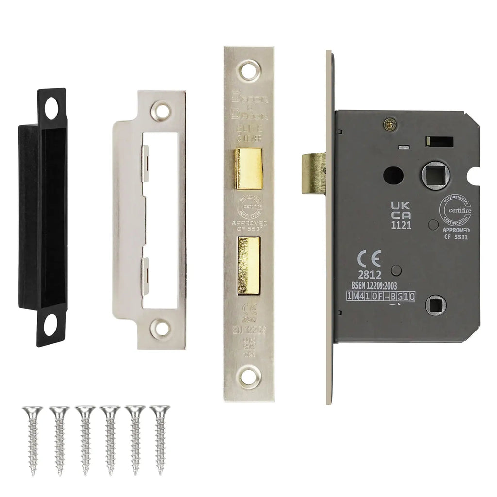 Fire Rated Bathroom Mortice Lock - 64mm - Satin Nickel