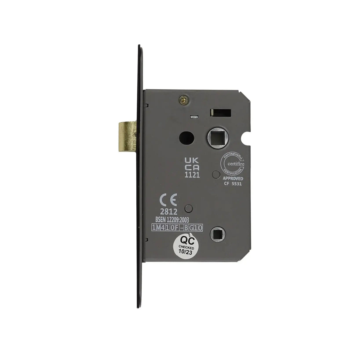 Mortise lock with brass latch for Fire Rated Bathroom Mortice Lock in Matt Black finish