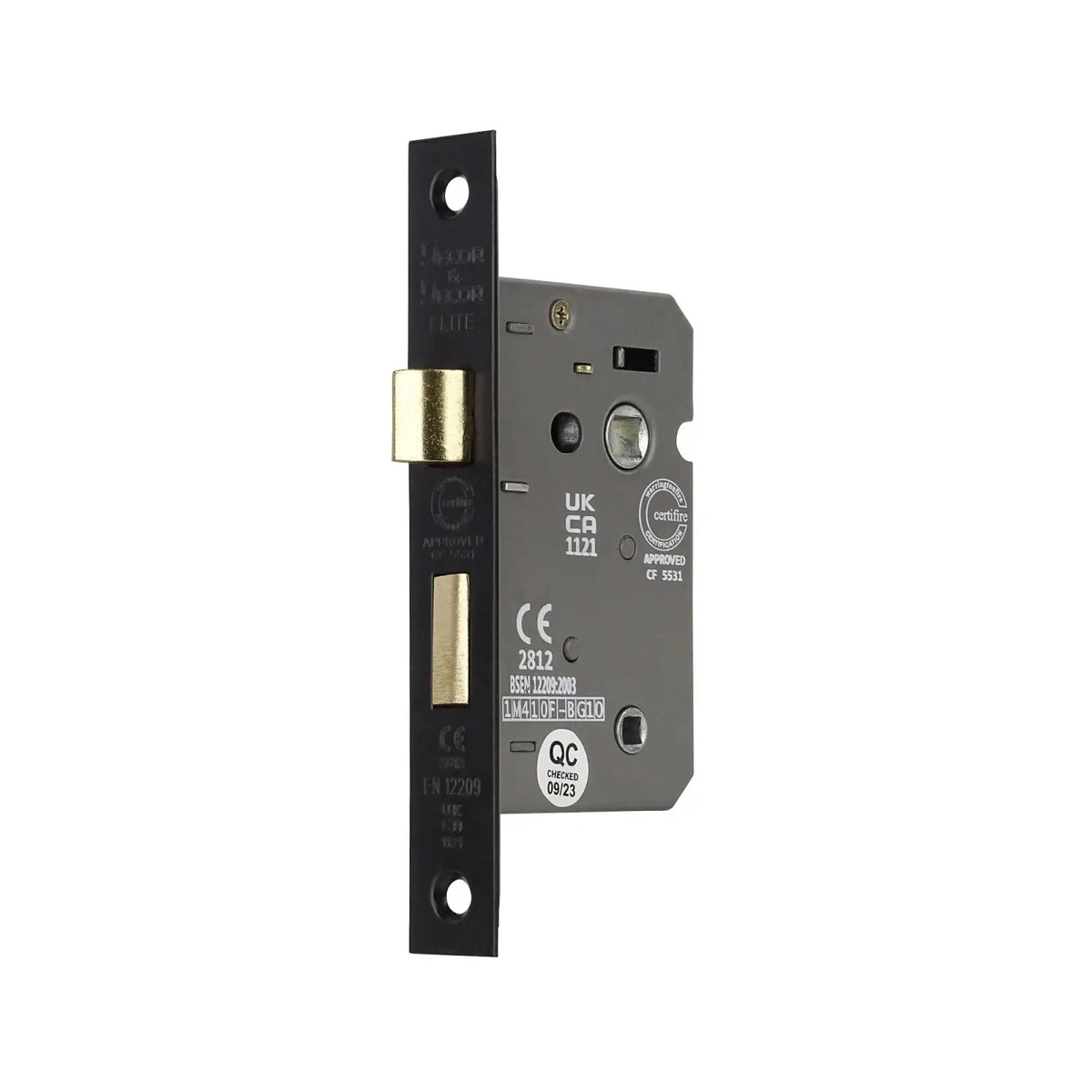 Mortise lock with black faceplate for Fire Rated Bathroom Mortice Lock - 76mm - Matt Black