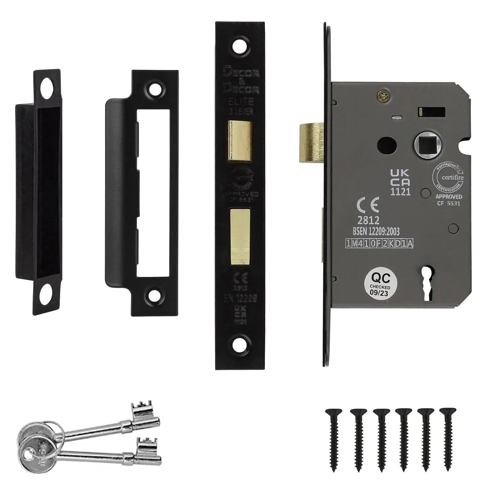 Fire Rated Sash Mortice Lock - 64mm - Matt Black - Sash Mortice Lock