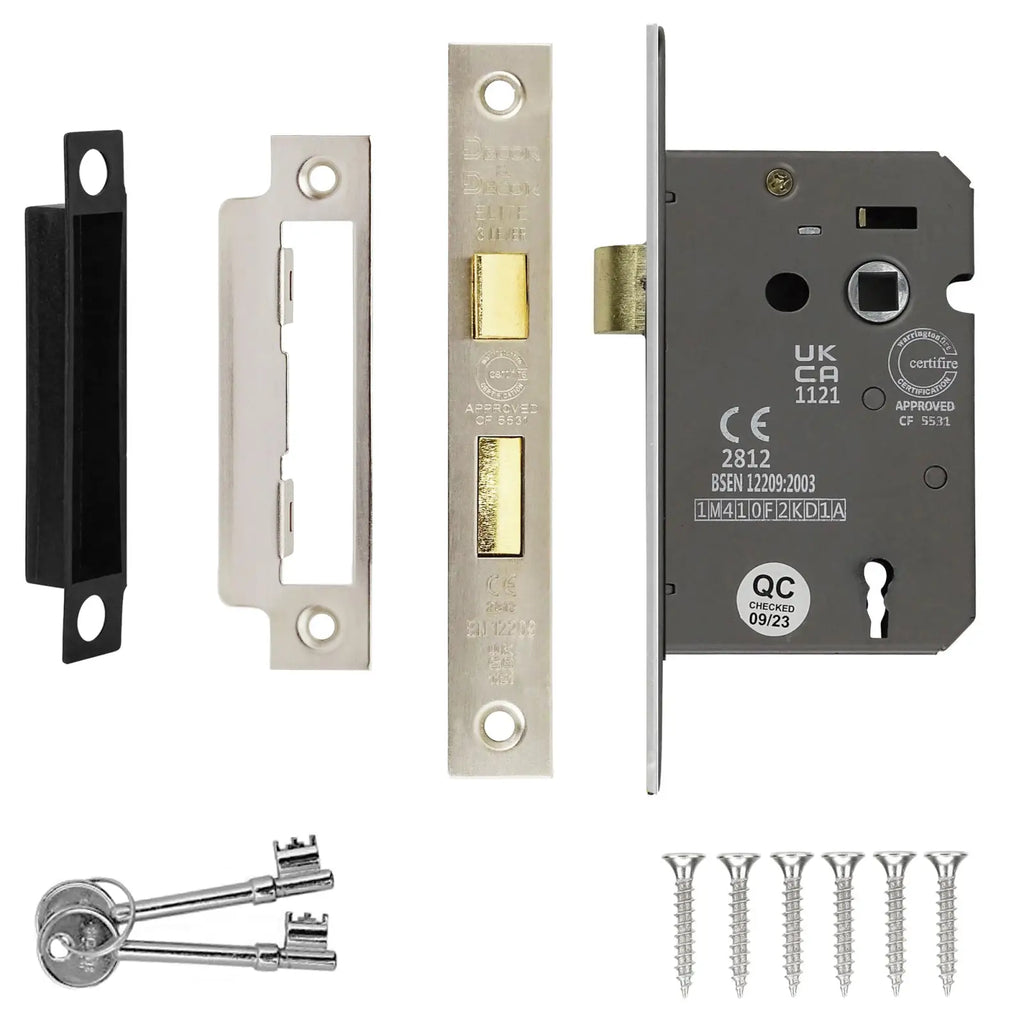 Fire Rated Sash Mortice Lock 64mm Satin Nickel
