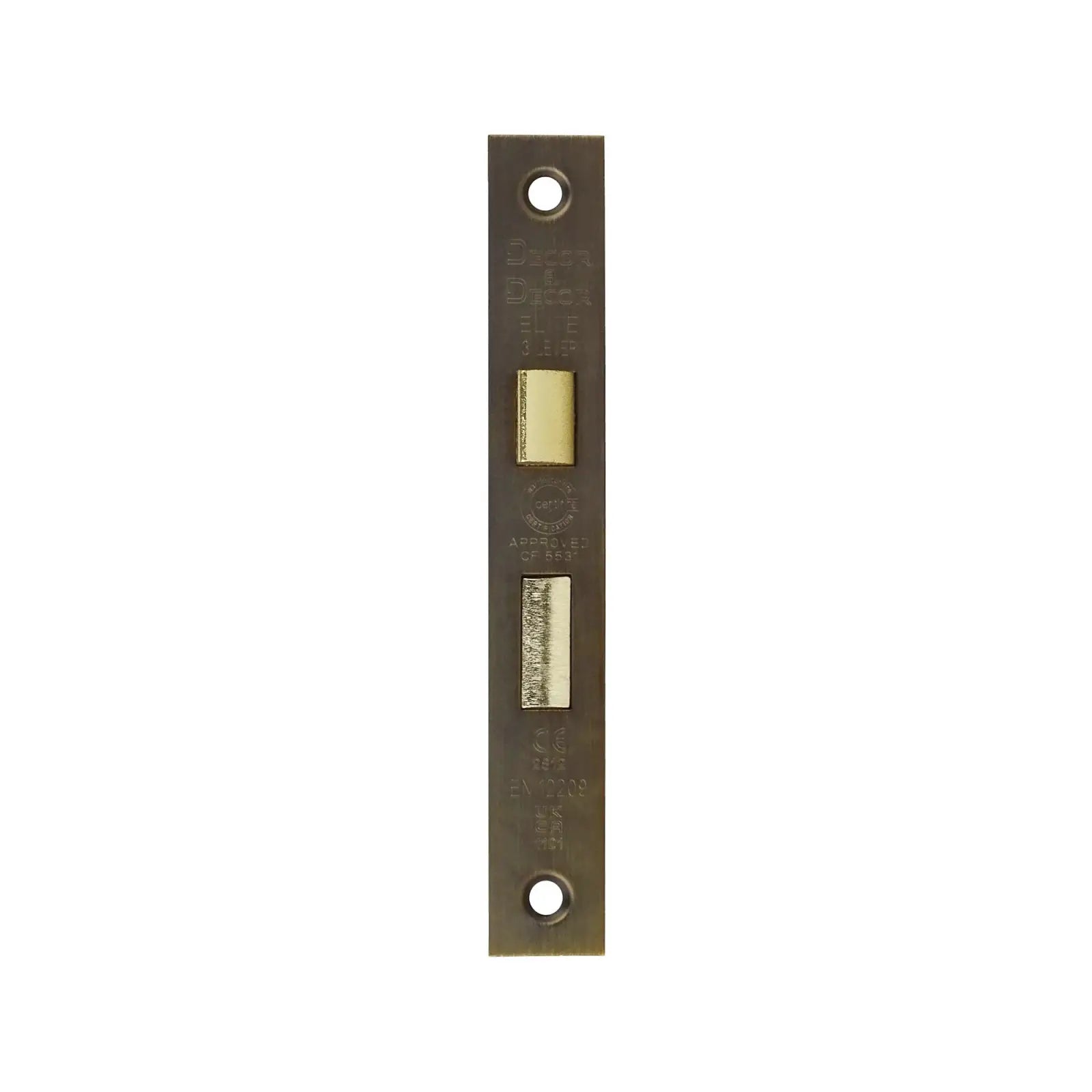 Rectangular metal door strike plate for Fire Rated Sash Mortice Lock in Antique Brass