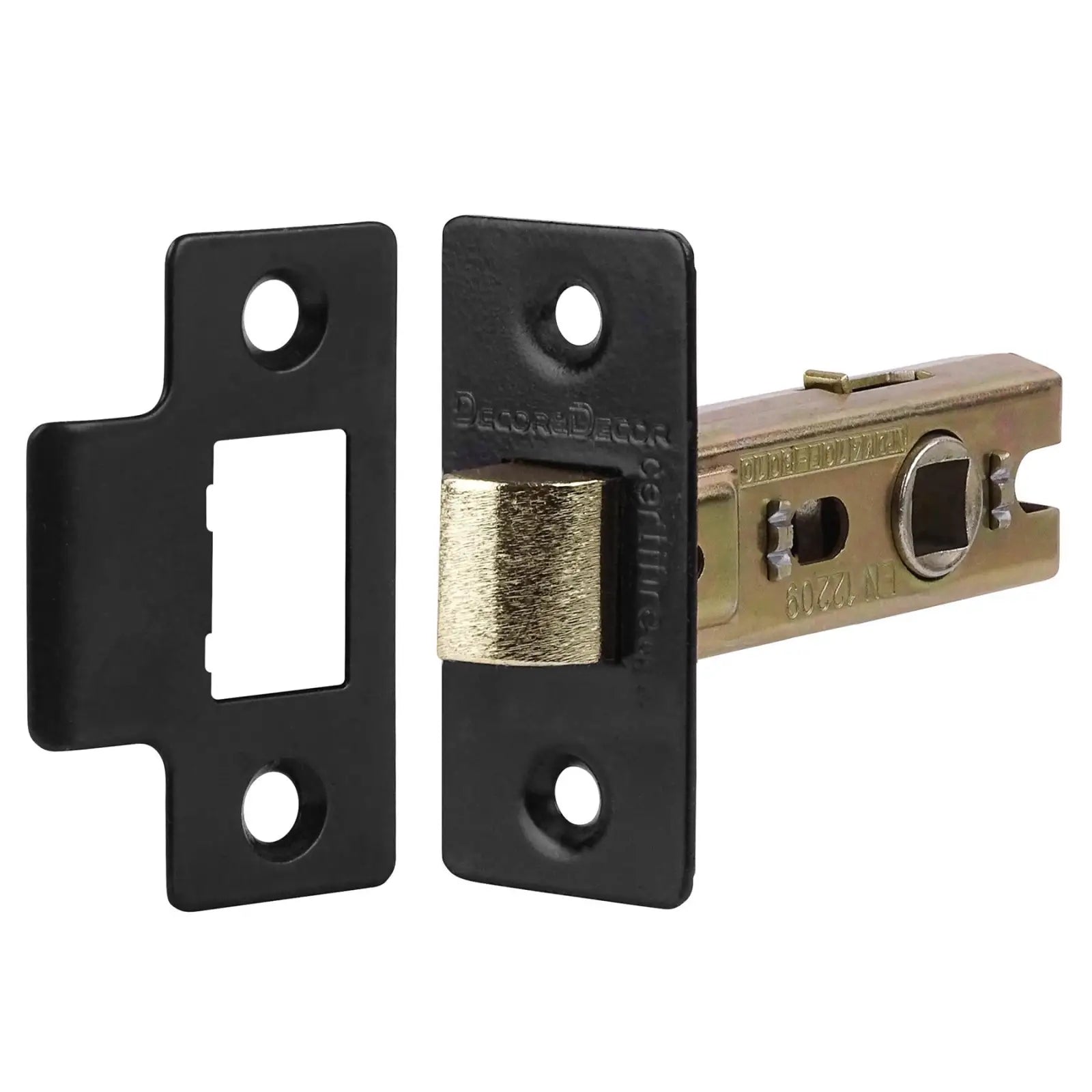 Black and gold door latch on Fire Rated Tubular Mortice Latch 64mm Matt Black 2 Pack