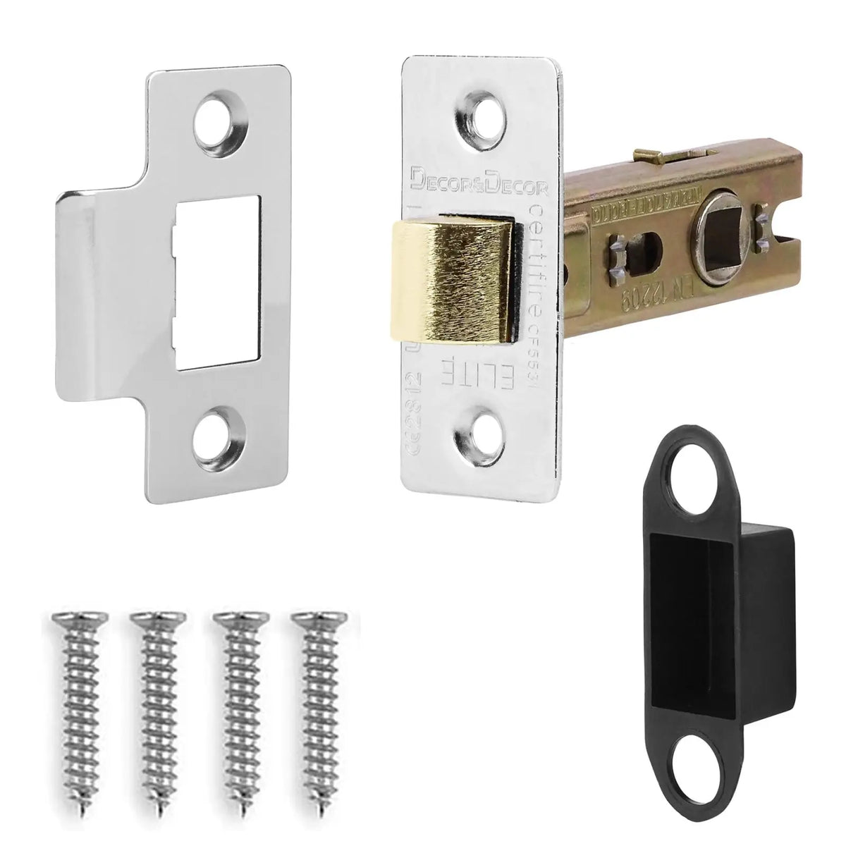 Fire Rated Tubular Mortice Latch hardware set in polished chrome for secure door latching