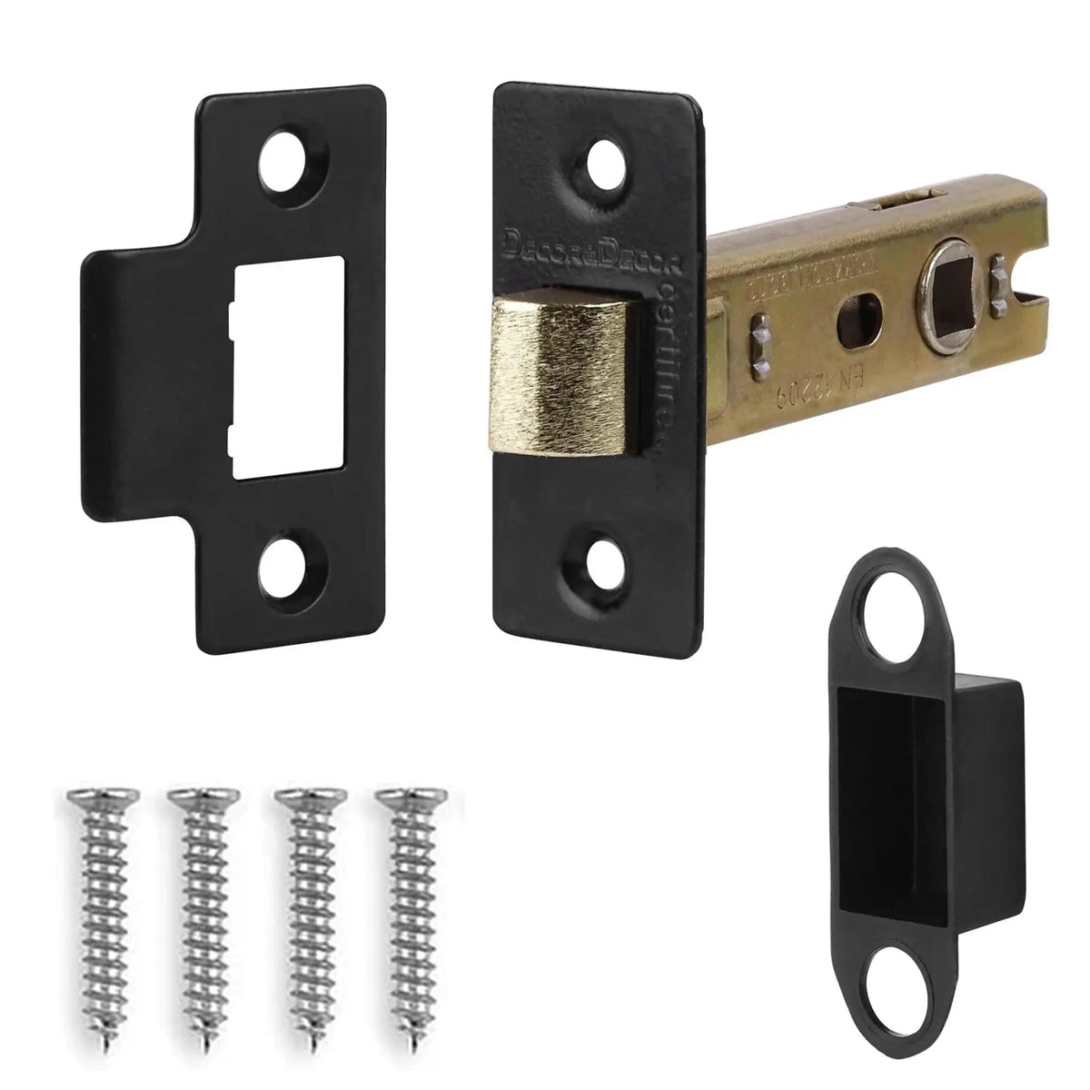 Fire Rated Tubular Mortice Latch hardware set in Matt Black, 76mm, 2 Pack