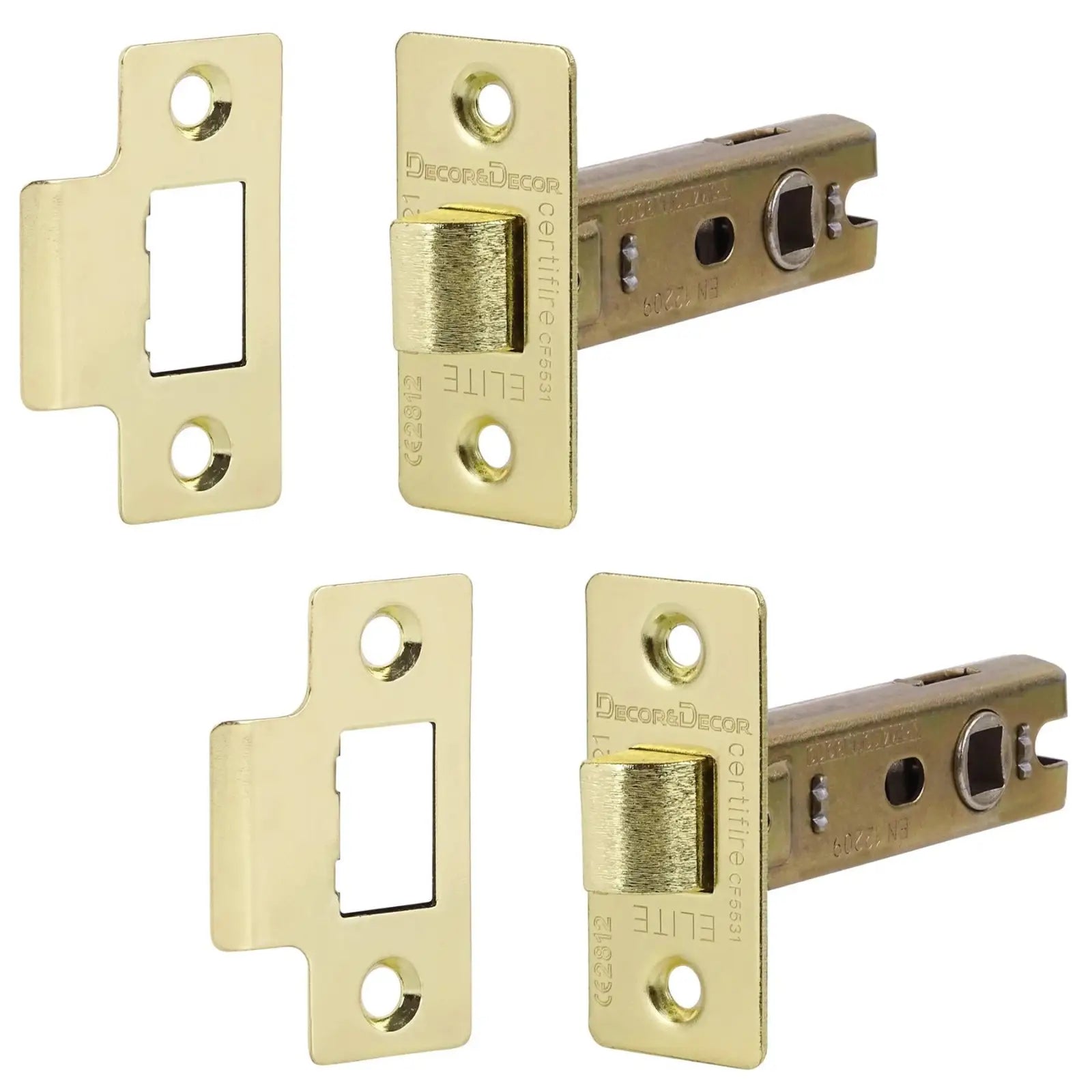 Two sets of gold door latches and strike plates for Fire Rated Tubular Mortice Latch