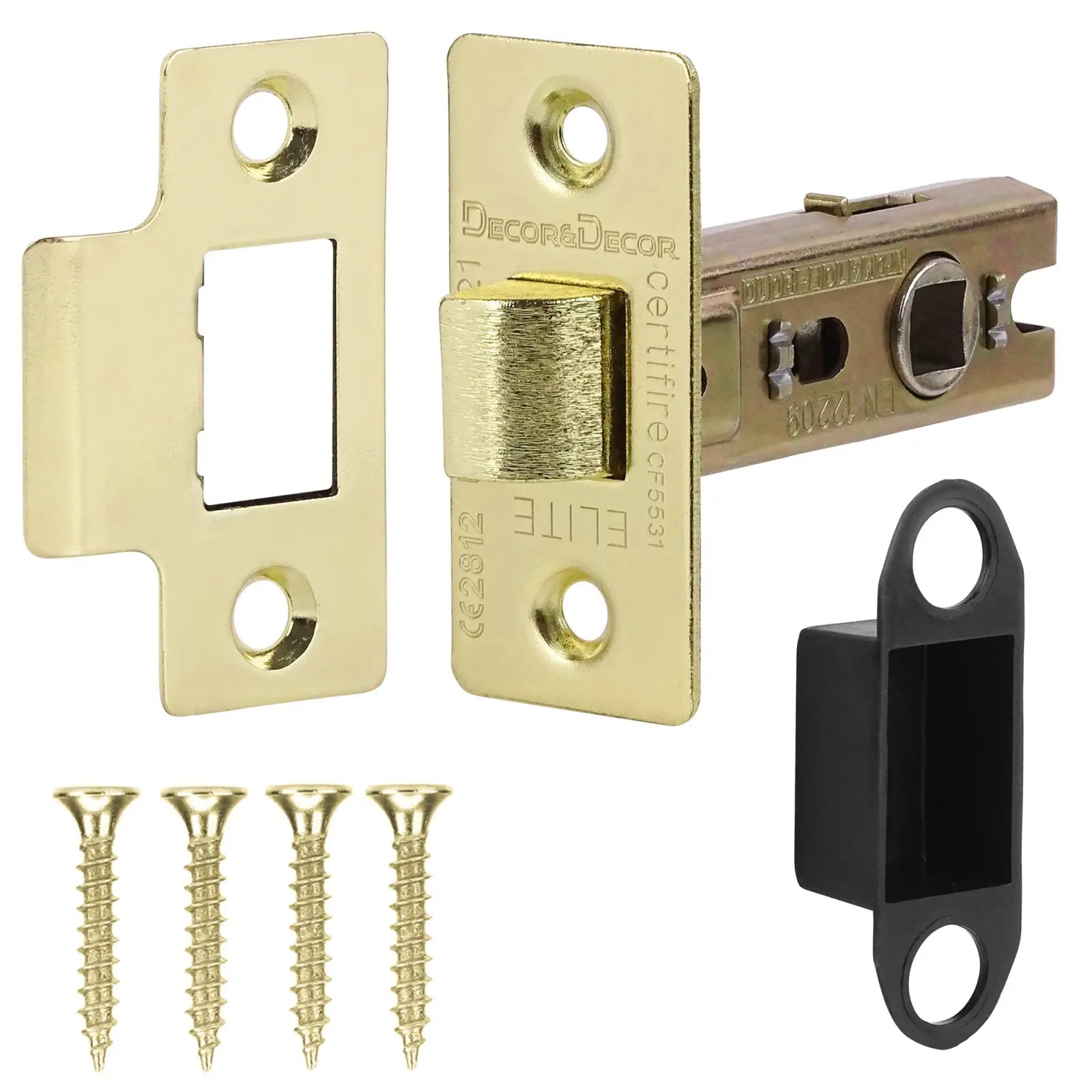 Brass door latch set featuring Fire Rated Tubular Mortice Latch in Polished Brass