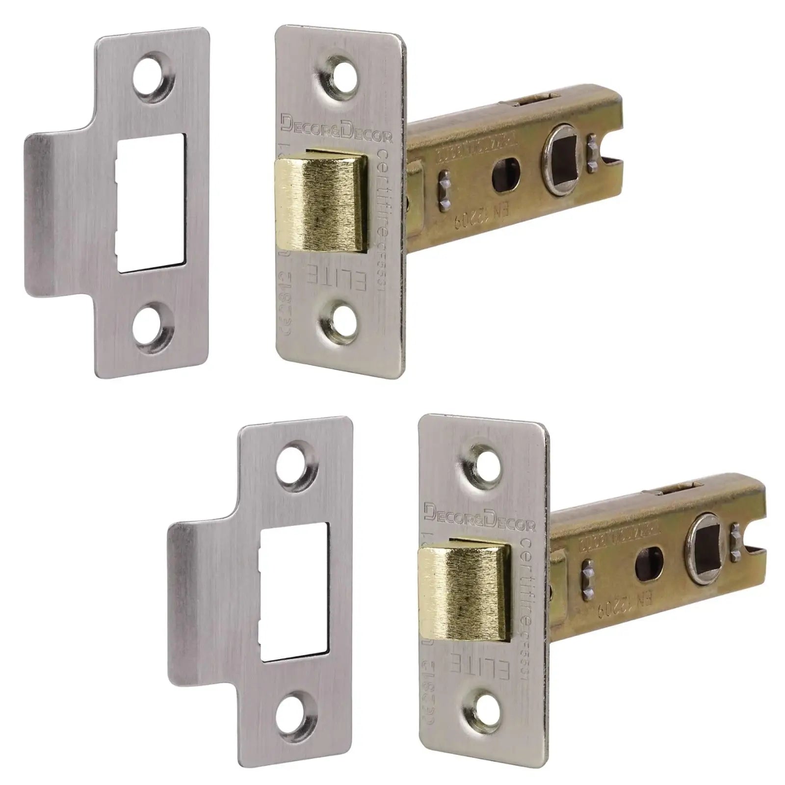 Two sets of Fire Rated Tubular Mortice Latch hardware in Satin Nickel finish