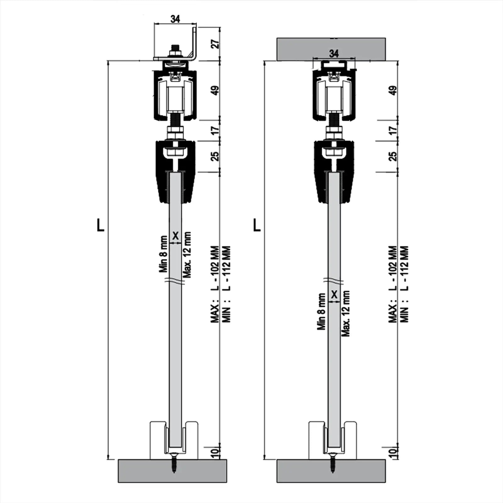 GS-Slide Top Hung Glass Sliding Door Kit - 3600mm Track - One Way Soft Close - Decor And Decor