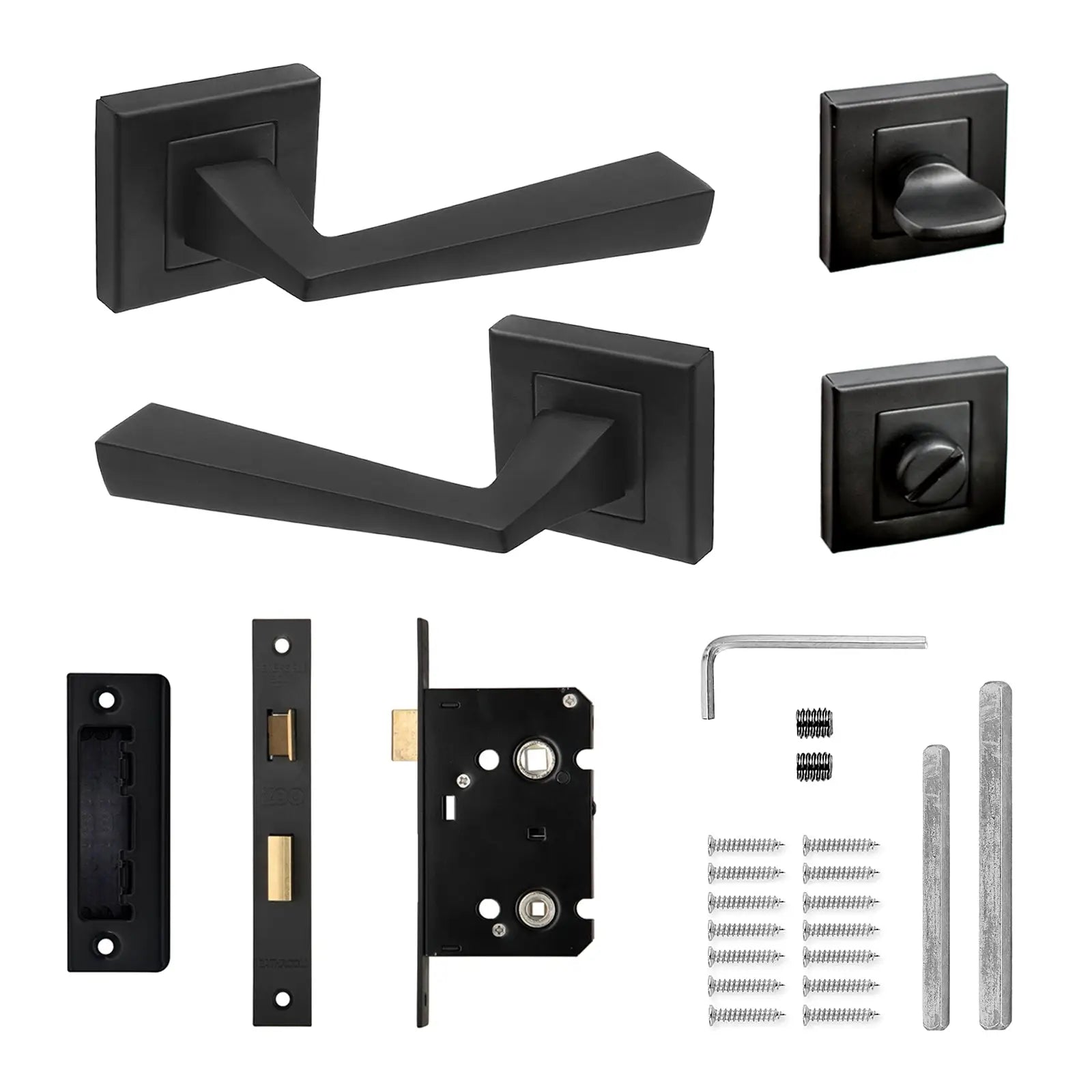 Helix Matt Black Bathroom Door Lever Handles - Bathroom Kit Set - Decor And Decor