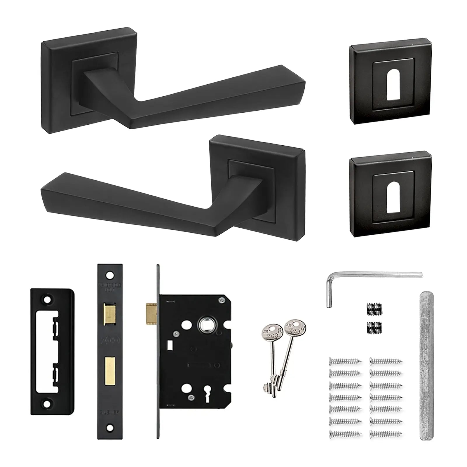 Helix Matt Black Privacy Door Lever Handles - Sash Lock Kit Set - Decor And Decor