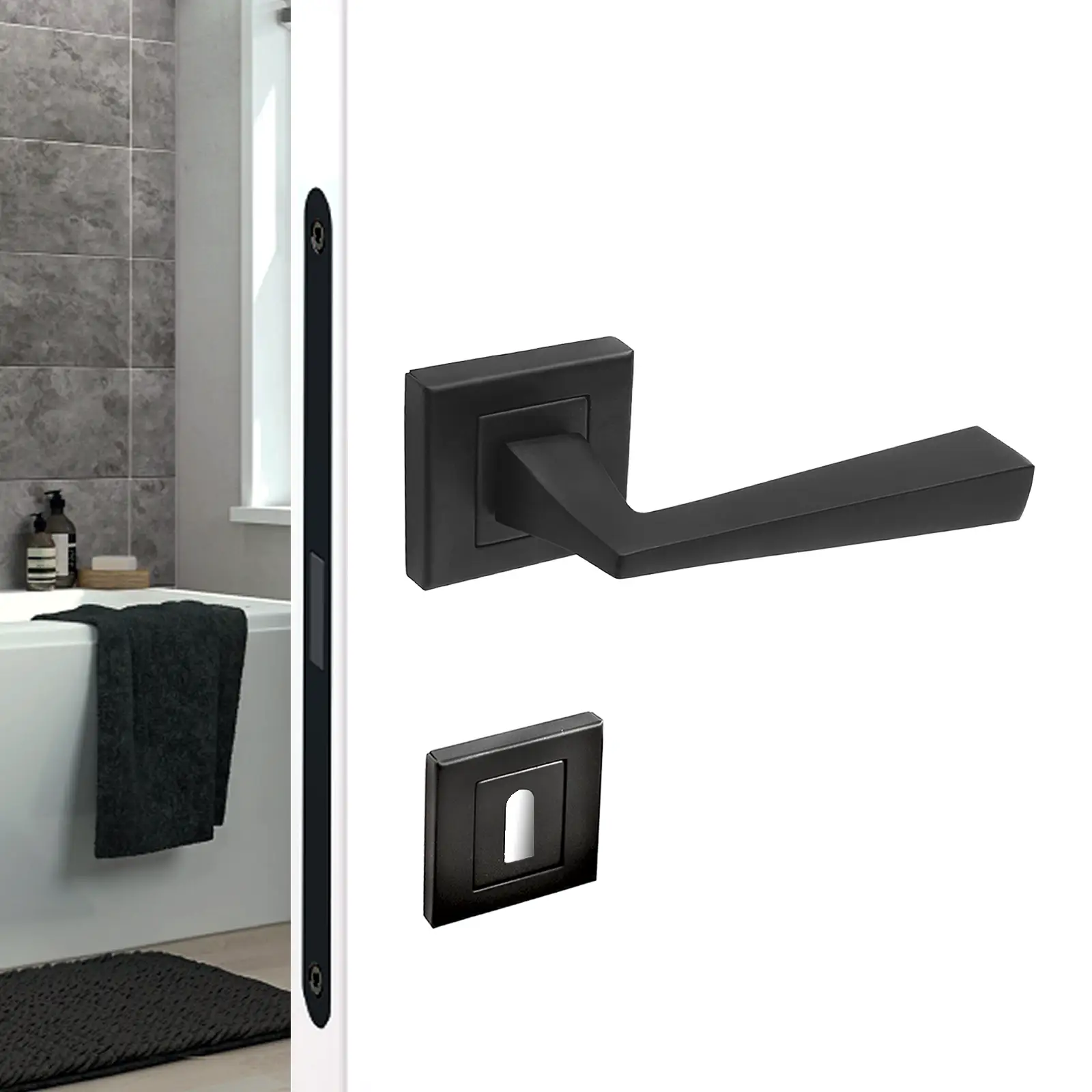 Helix Matt Black Privacy Door Lever Handles - Sash Lock Kit Set - Decor And Decor