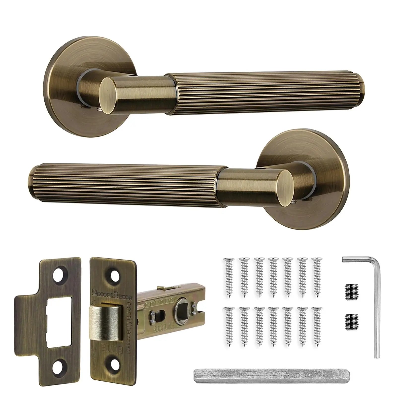 Hera Antique Brass Passage Door Handles Latch Kit Set featuring elegant vintage design