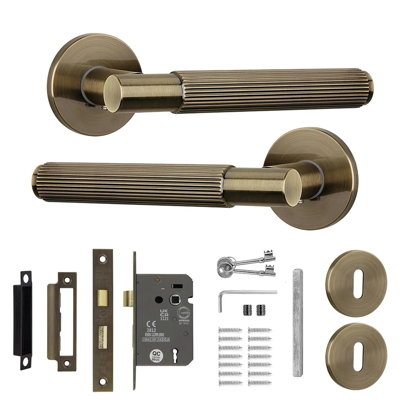 Hera Antique Brass Privacy Door Handles - Sash Lock Kit Set - –